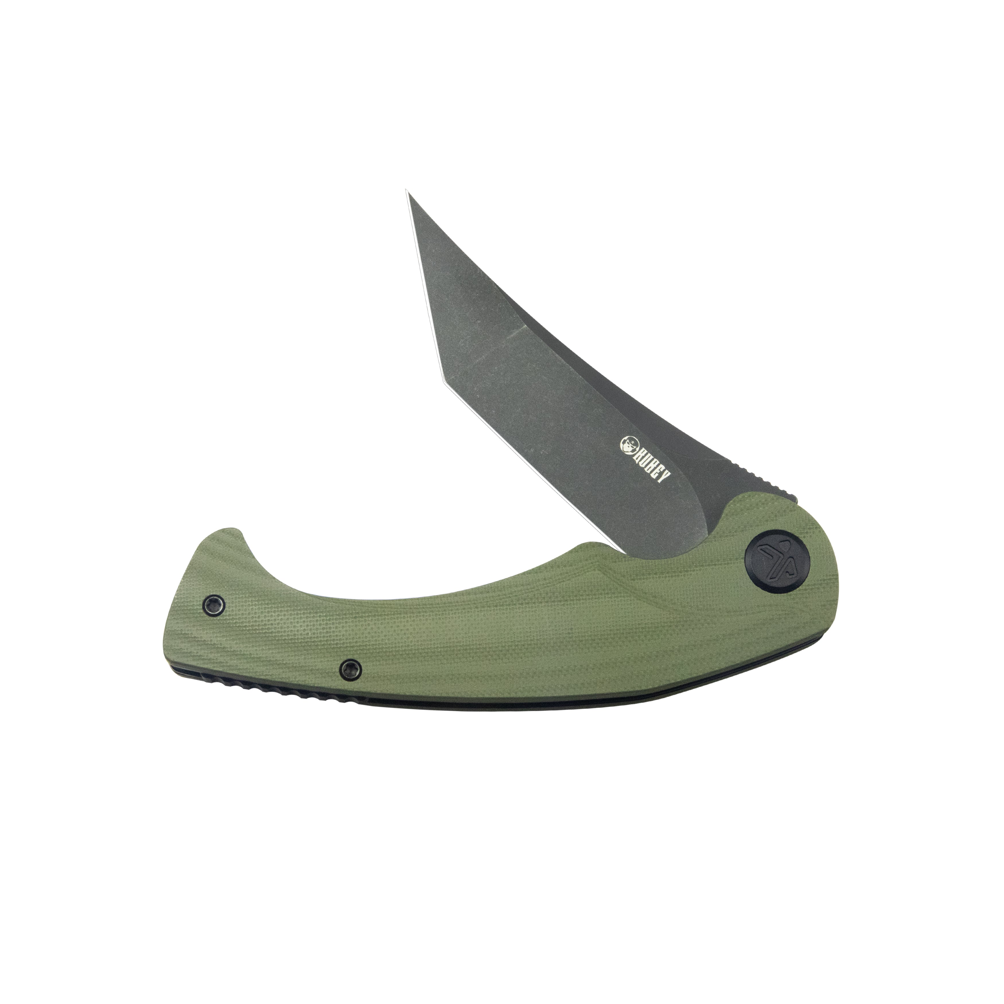 Kubey Scimitar Tanto Liner Lock Hunting Folding Knife Green G10 Handle 3.46" Blackwash 14C28N KU175B