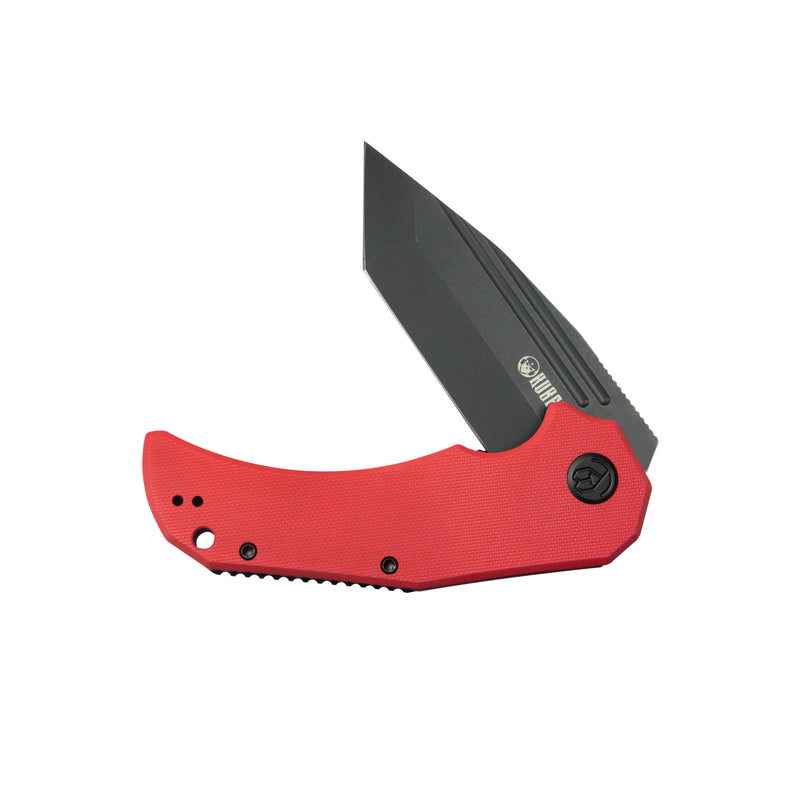 Mikkel Willumsen Design Bravo one Tanto Outdoor Folding Camping Knife Red G10 Handle 3.39" Blackwash AUS-10 KU318B