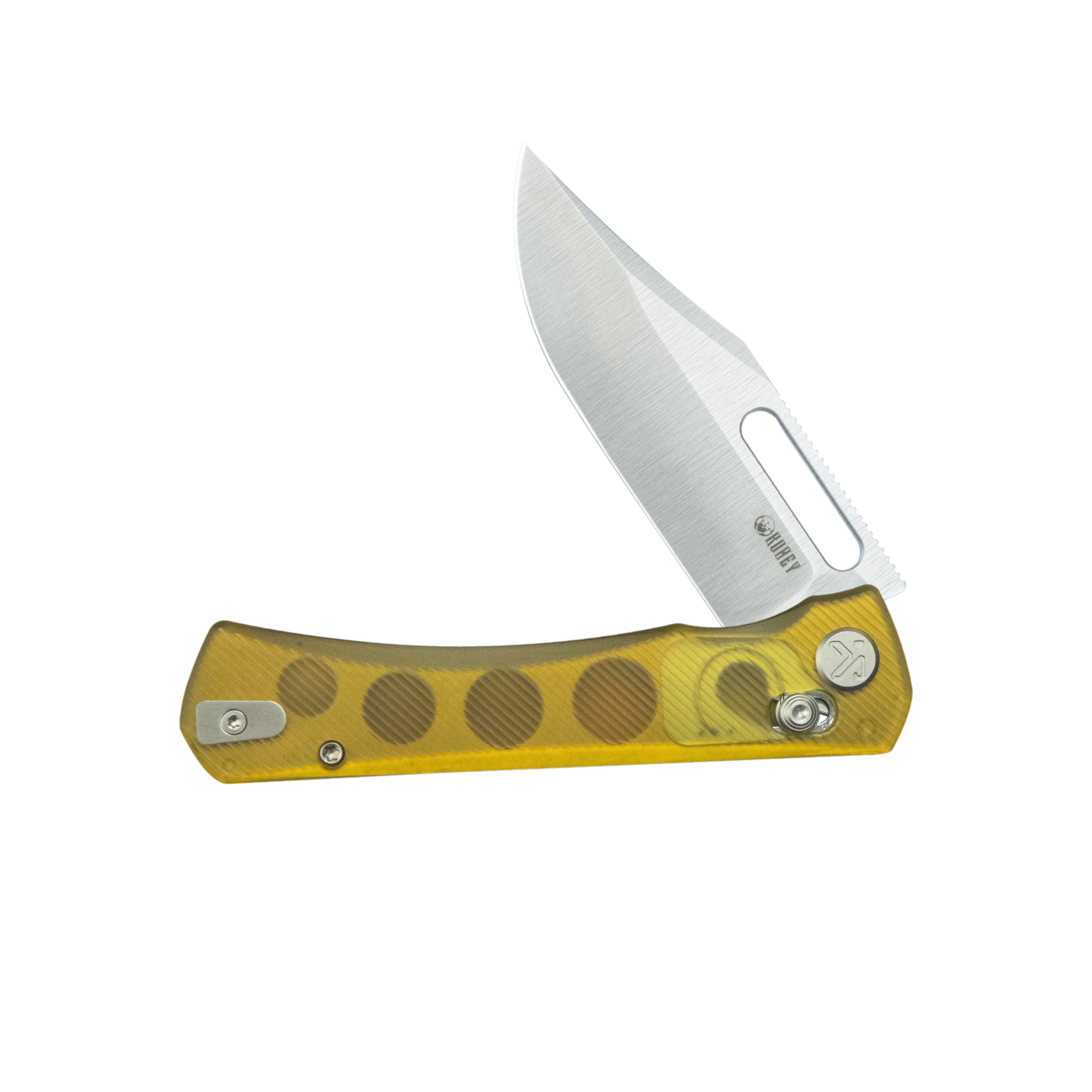 Kubey TBO Crossbar Crossbar lock Everyday Carry Folding Knife Ultem Handle 3.1" Satin 14C28N KU396C