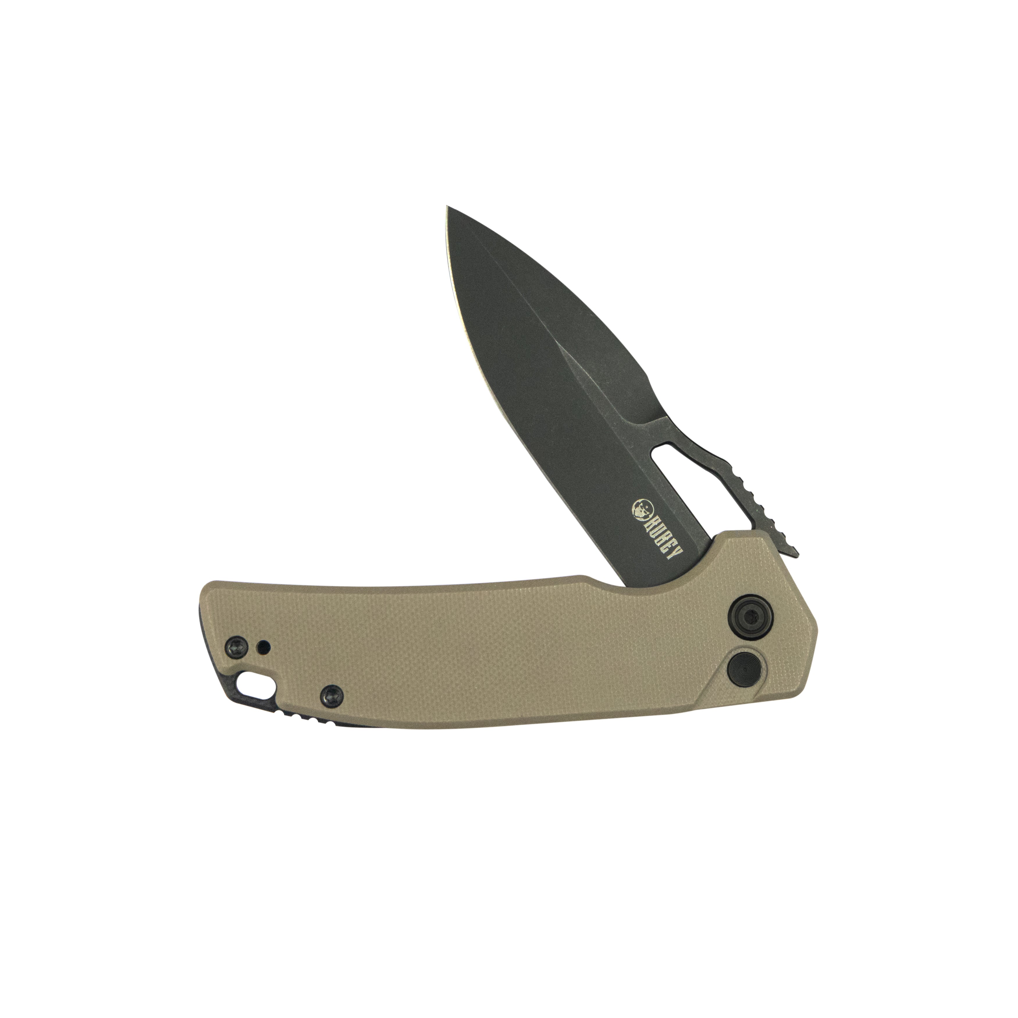 Kubey RDF Pocket Knife Tan G-10 Handle 3.11" Blackwash 14C28N Blade Knife KU316L