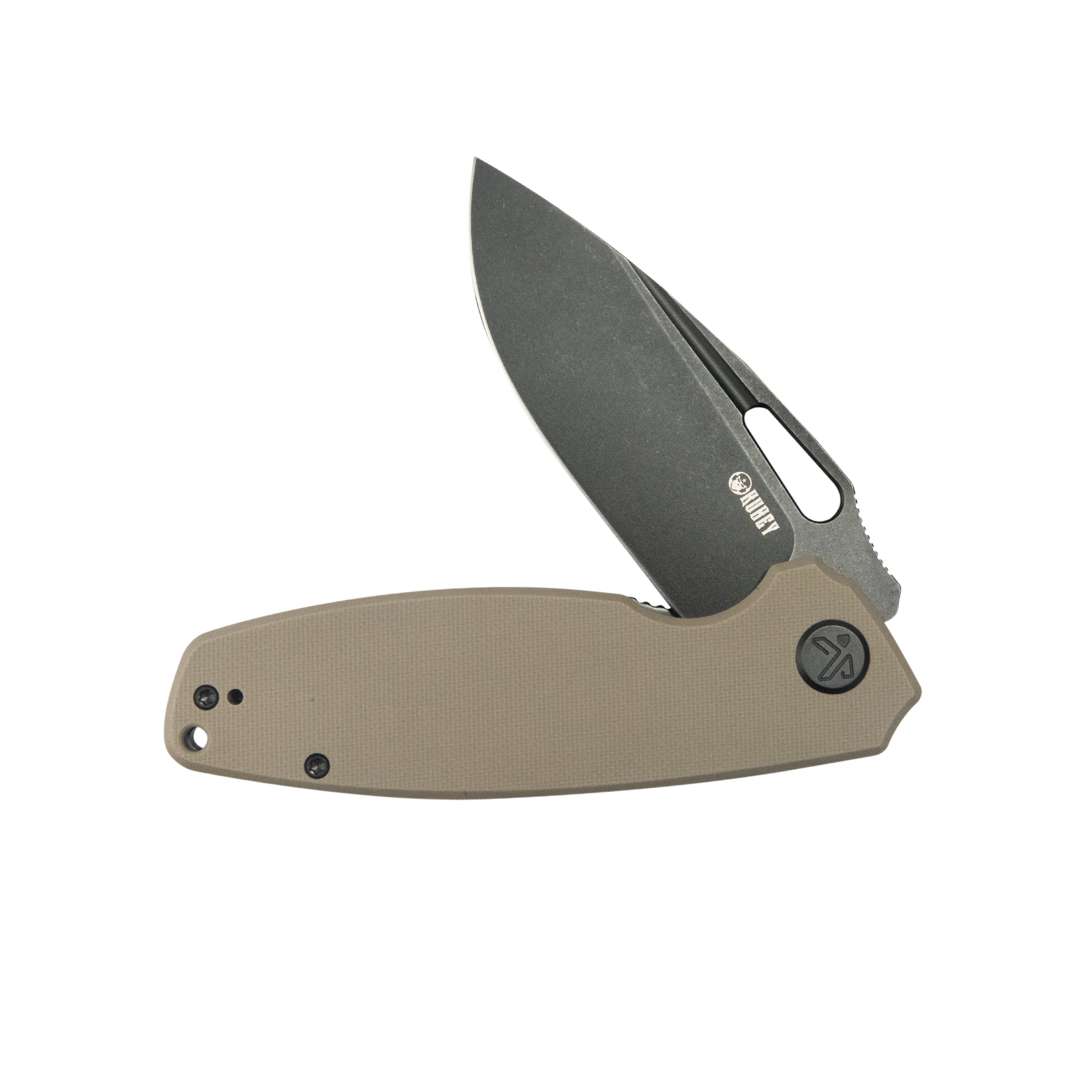 Tityus Liner Lock Flipper Folding Knife Tan Handle 3.39" Blackwash 14C28N KU322U