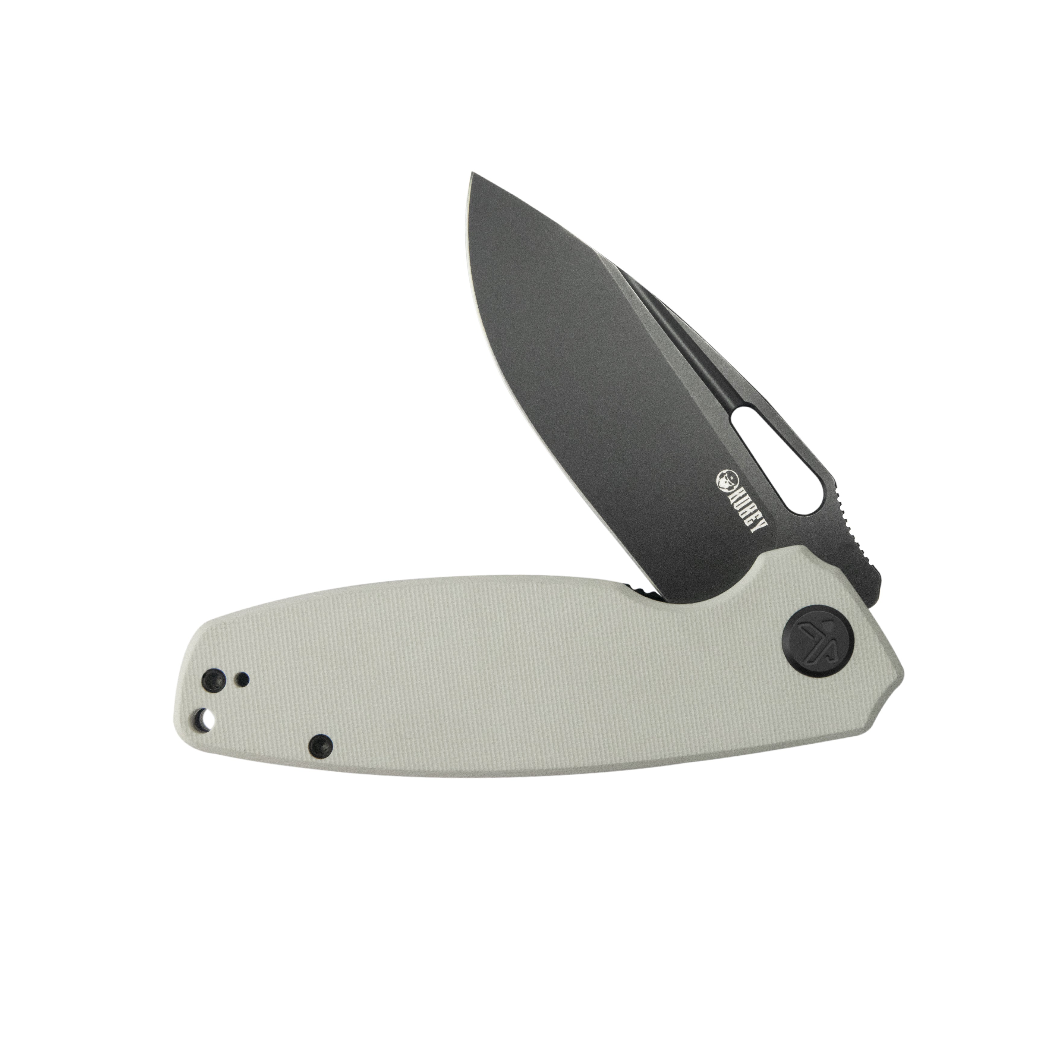 Tityus Liner Lock Flipper Folding Knife White Handle 3.39" Blackwash 14C28N KU322W