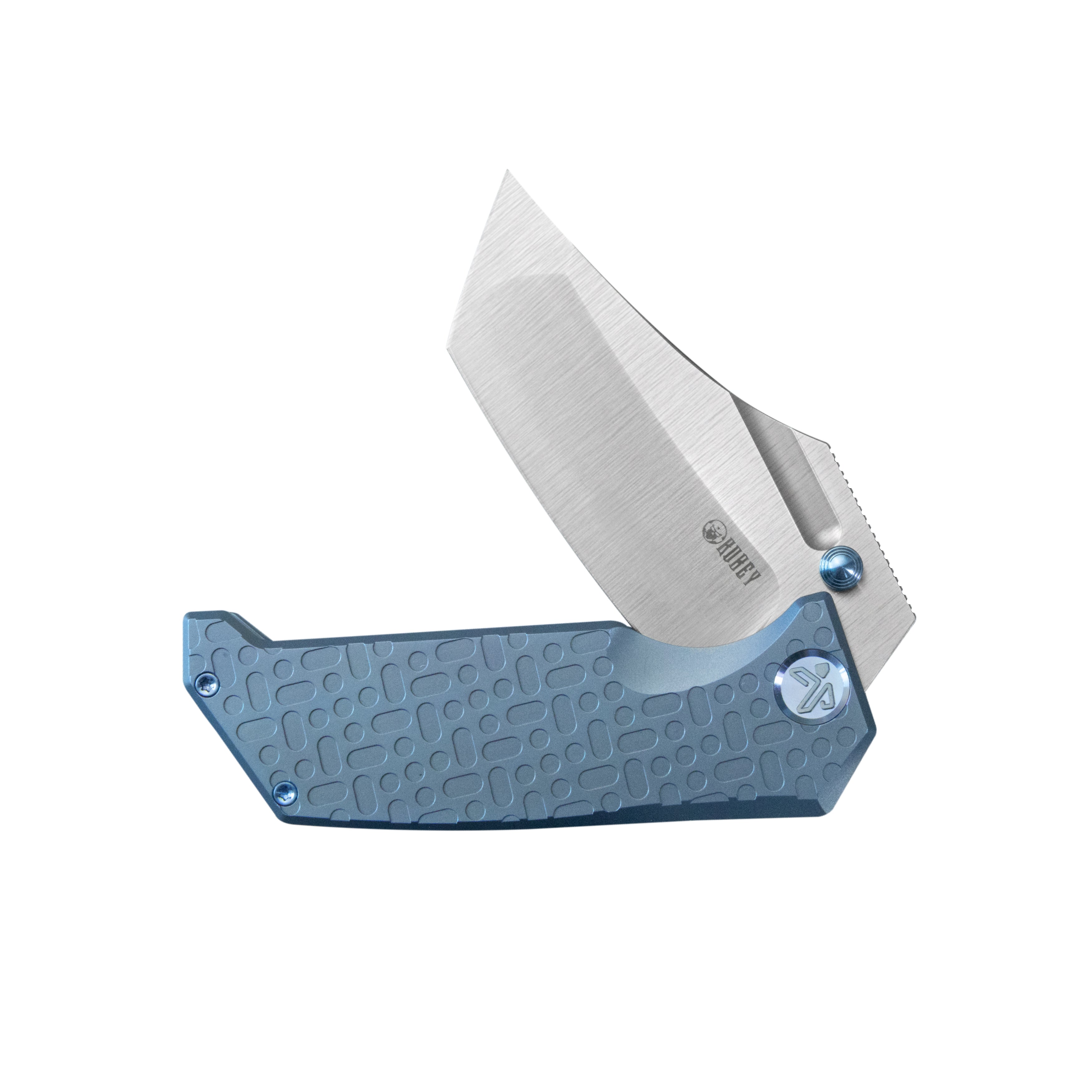 Kubey Hamster Frame Lock Folding Knife Blue Titanium Handle 3.46" Satin 14C28N Blade KU402B