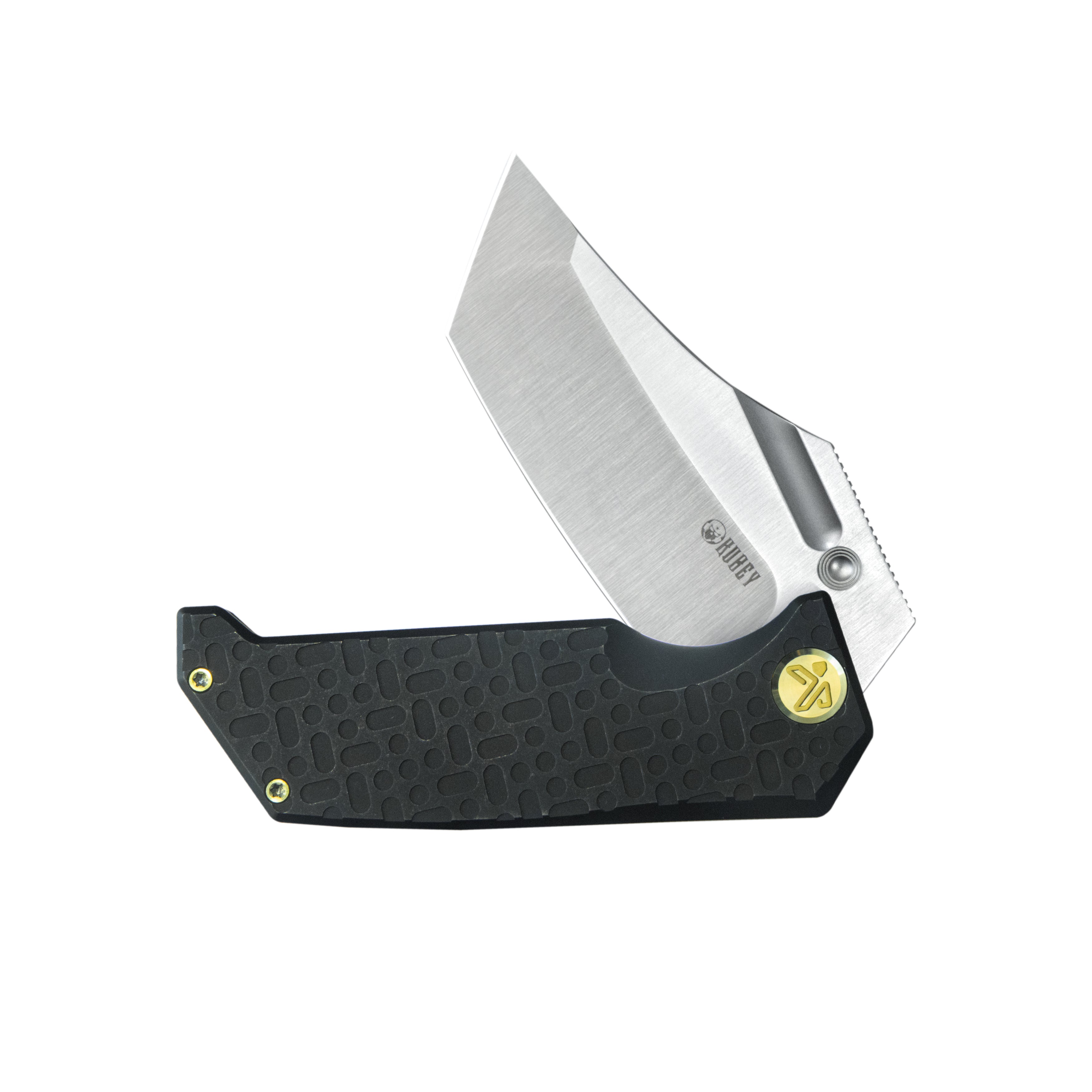 Kubey Hamster Frame Lock Folding Knife Black Titanium Handle 3.46" Satin 14C28N Blade KU402D