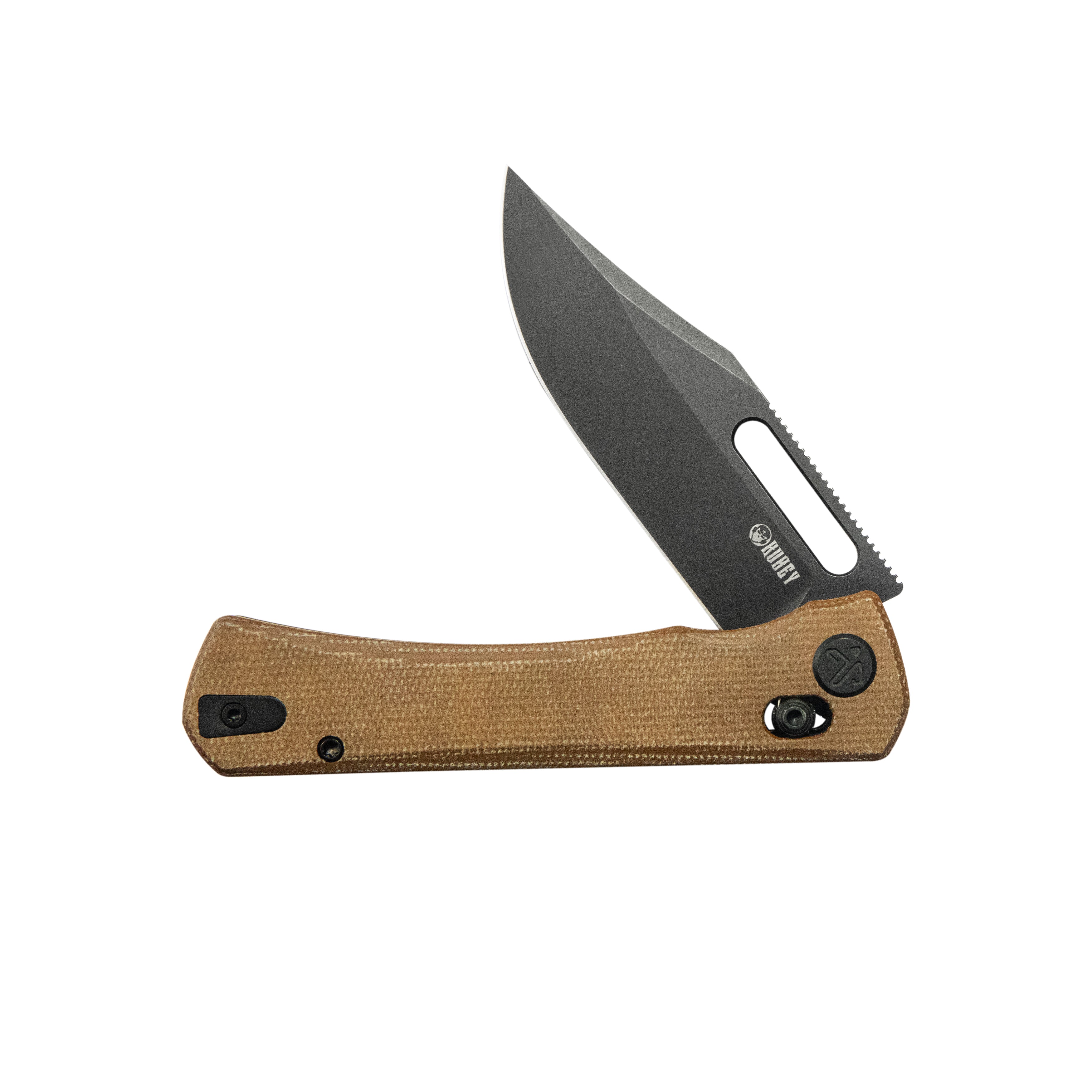 Kubey TBO Crossbar lock Everyday Carry Folding Knife Brown Micarta Handle 3.1" Blackwash 14C28N KU396E