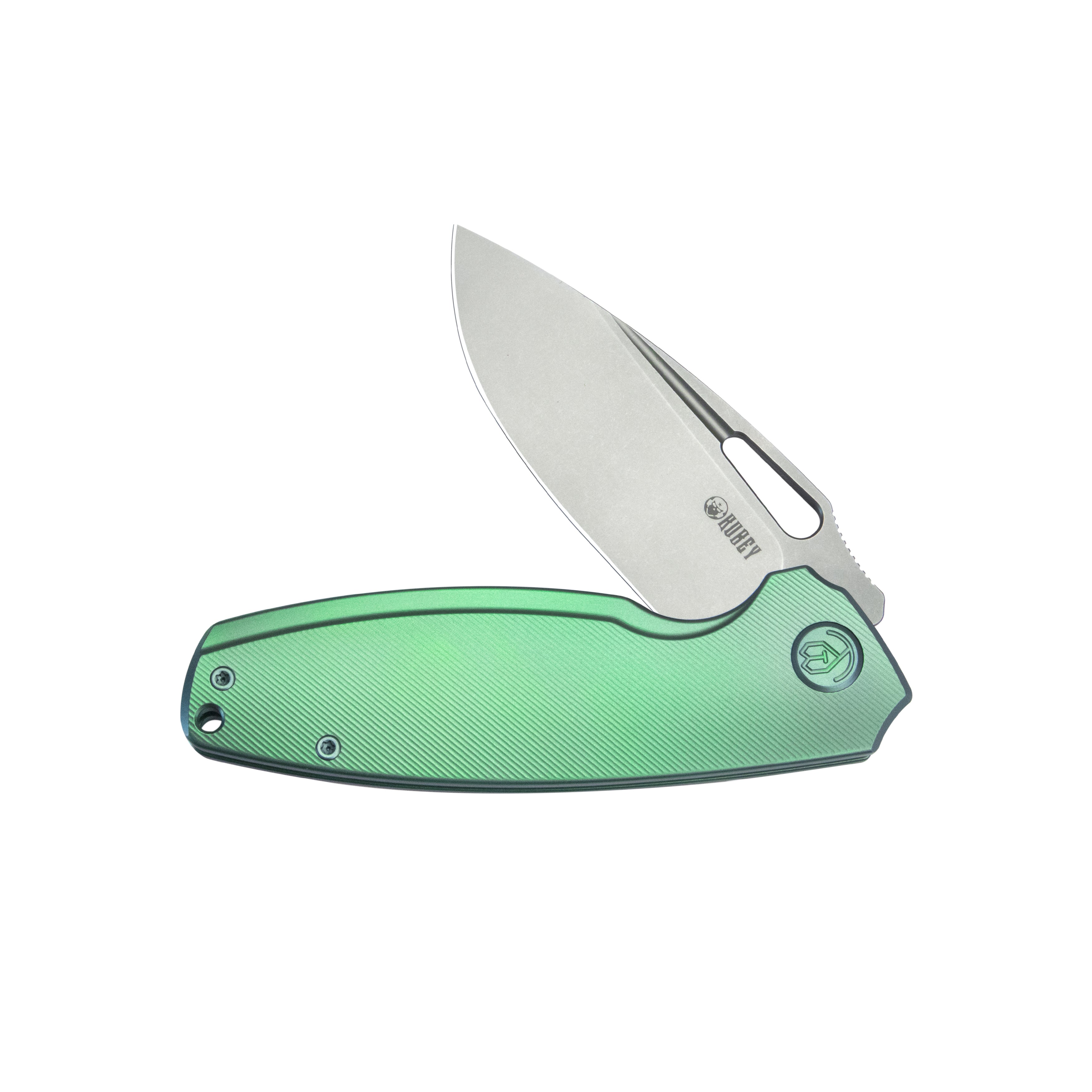Kubey Tityus Frame Lock Flipper Folding Knife Green 6AL4V Contoured Titanium Handle 3.39" Bead Blasted 14C28N KB360B
