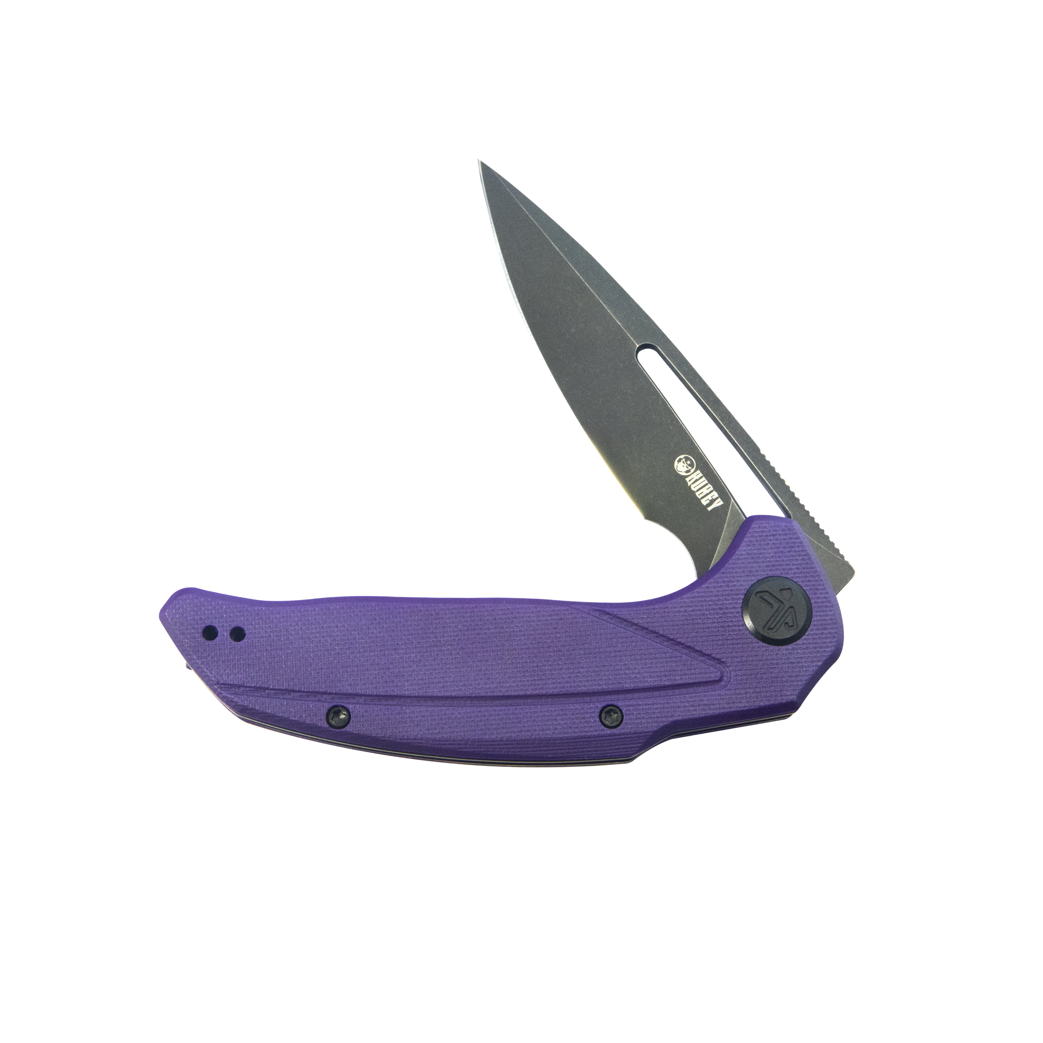 Kubey Nautilus Flipper Knife Purple G10 Handle 3.46" Silver Sandblast 14C28N KU372A