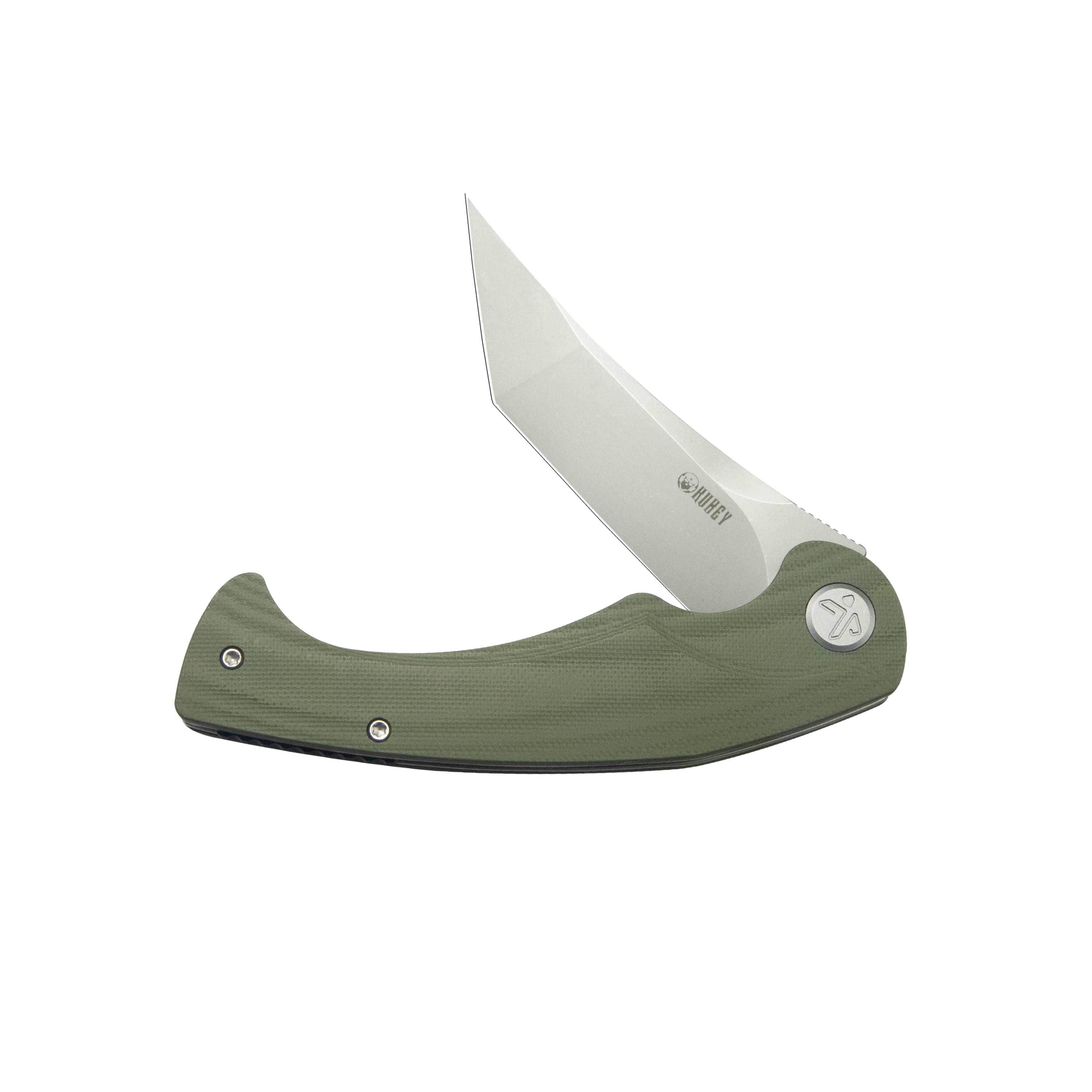 Kubey Scimitar Tanto Liner Lock Hunting Folding Knife Green G10 Handle 3.46" Beadblast 14C28N KU175A