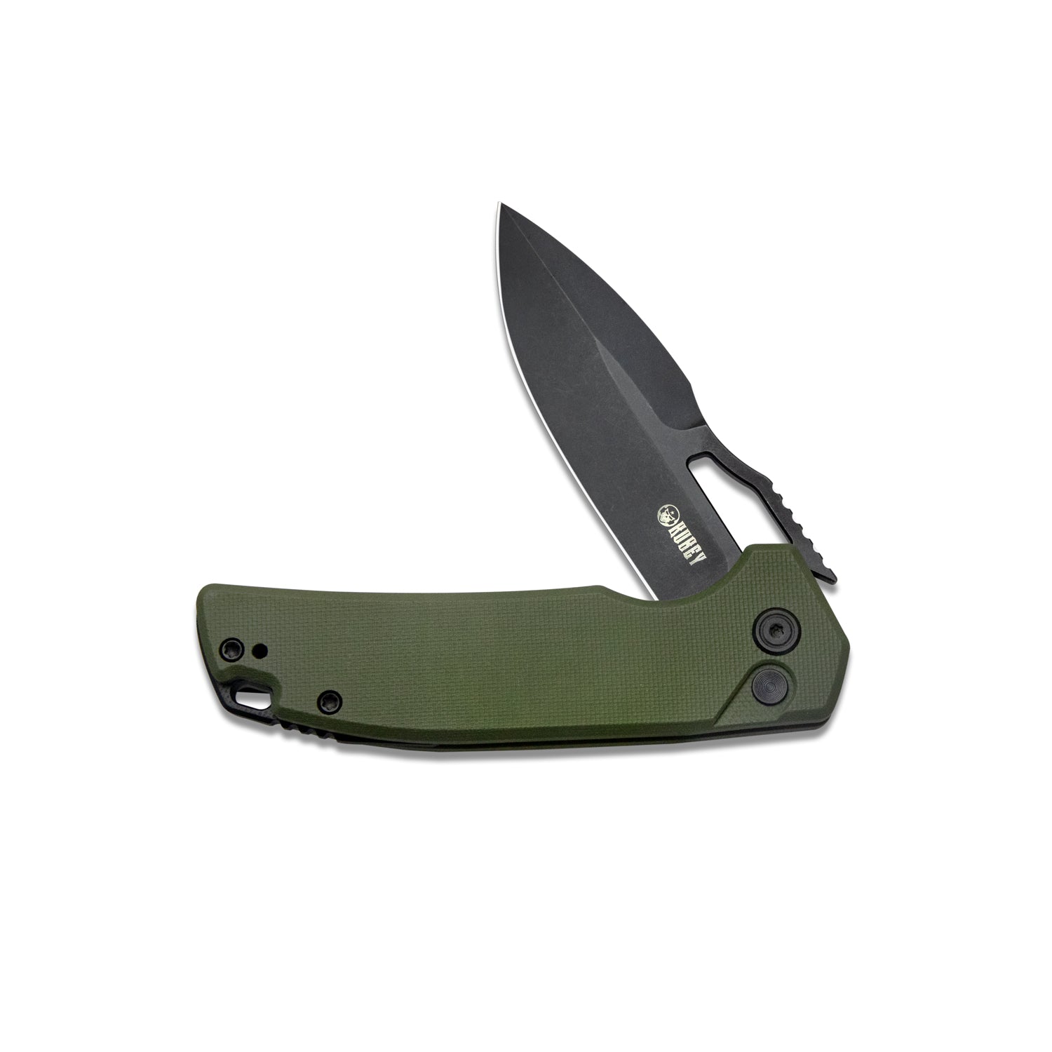 RDF Pocket Knife with Button Lock, Full-Contoured Green G-10 Handle 3.11" Blackwash AUS-10 Blade, Lightweight Folding Knife for EDC KU316B