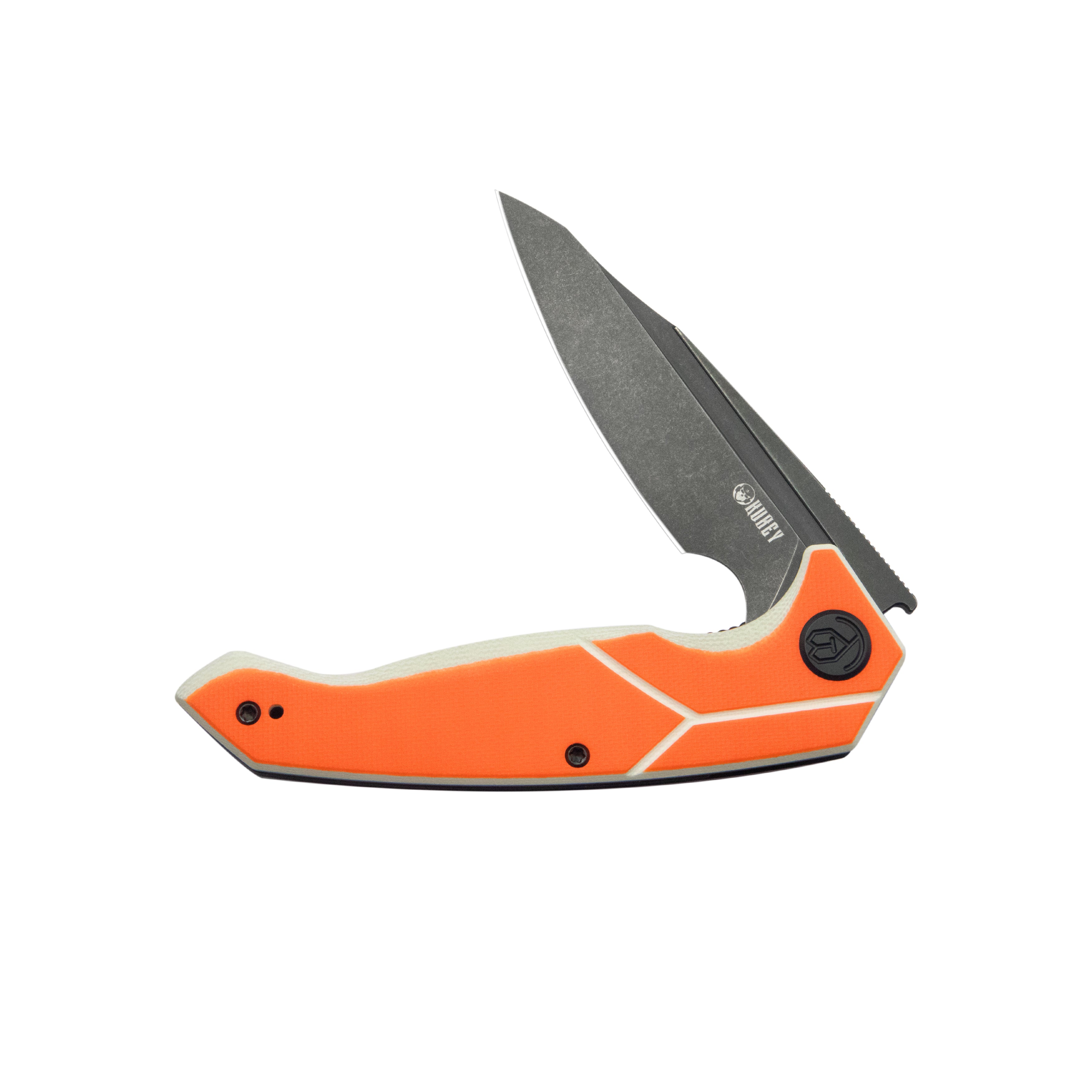 Kubey RBC-1 Outdoor Flipper Knife Orange White G10 Handle 3.46" Blackwash 14C28N KU373B