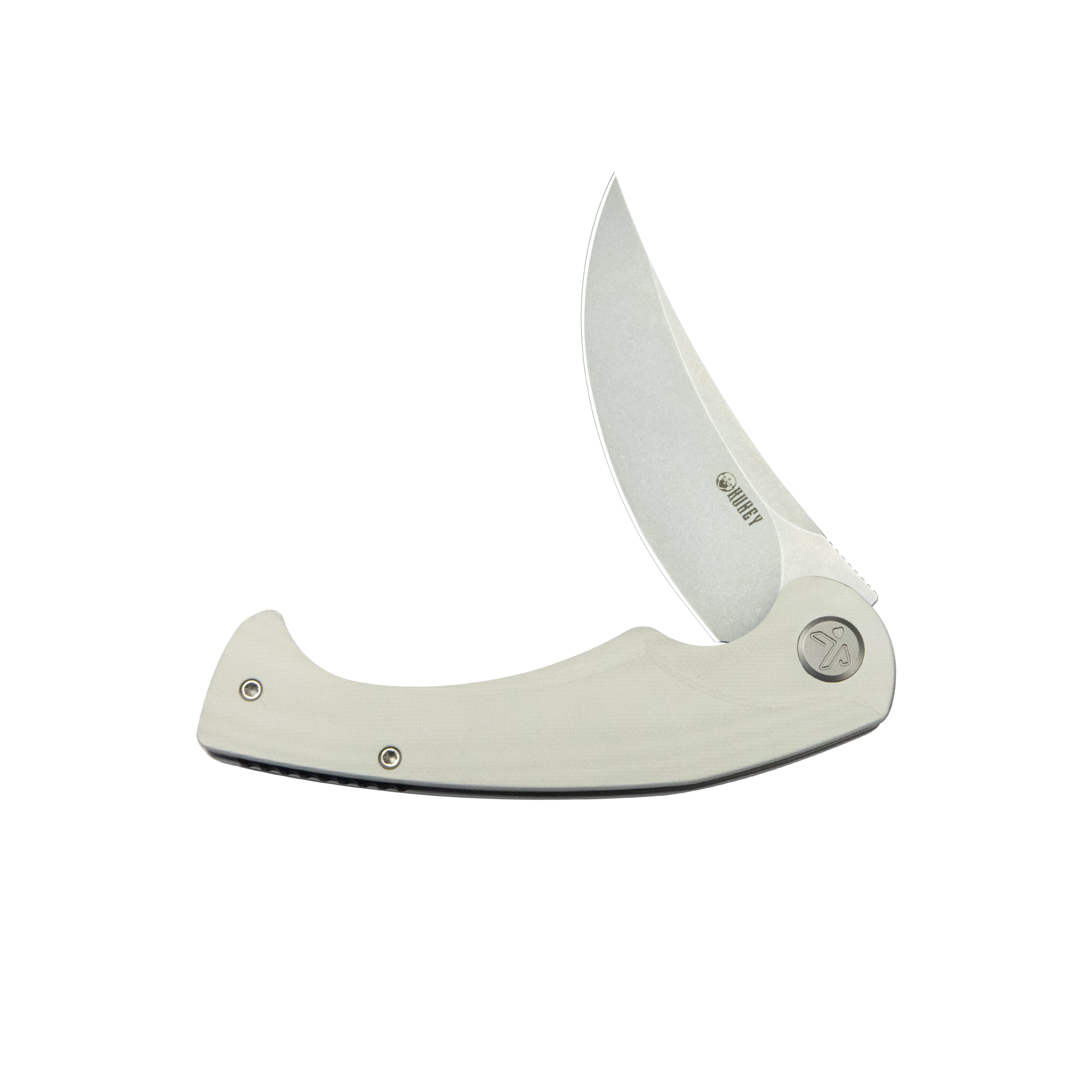 Kubey Scimitar Liner Lock Folding Knife White G10 Handle 3.46" Bead Blast 14C28N KU173I