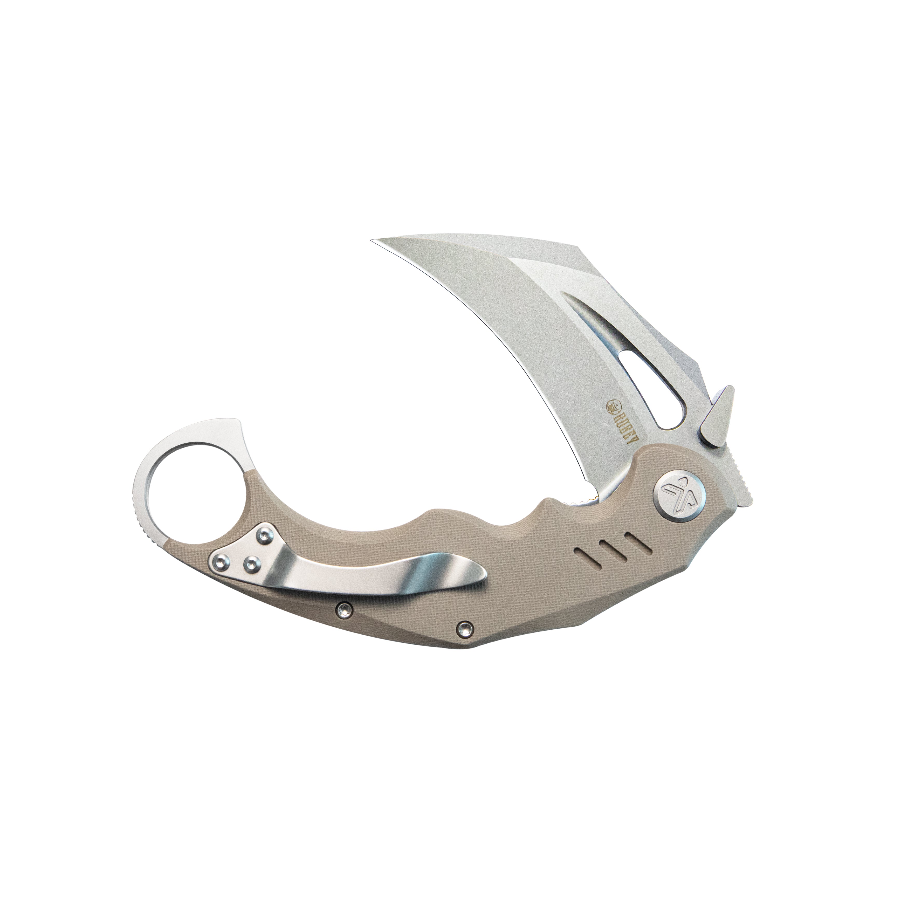 Kubey Wrath Karambit Folding Knife Tan G-10 Handle 2.68" Beadblast 14C28N Blade KU261C