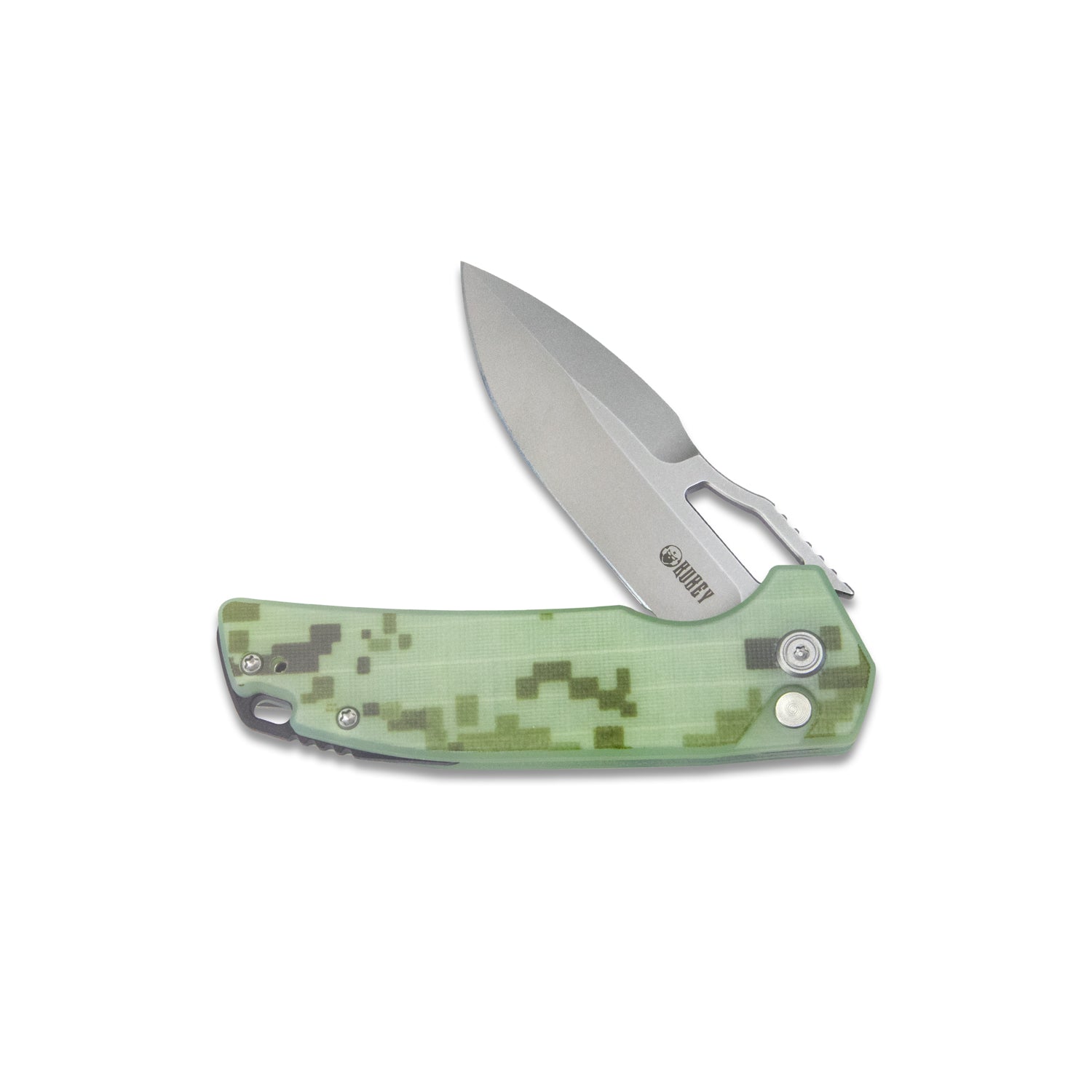 Kubey RDF Pocket Knife with Button Lock, Full-Contoured Camo G-10 Handle 3.11" Bead Blasted AUS-10 Blade, Lightweight Folding Knife for EDC KU316C