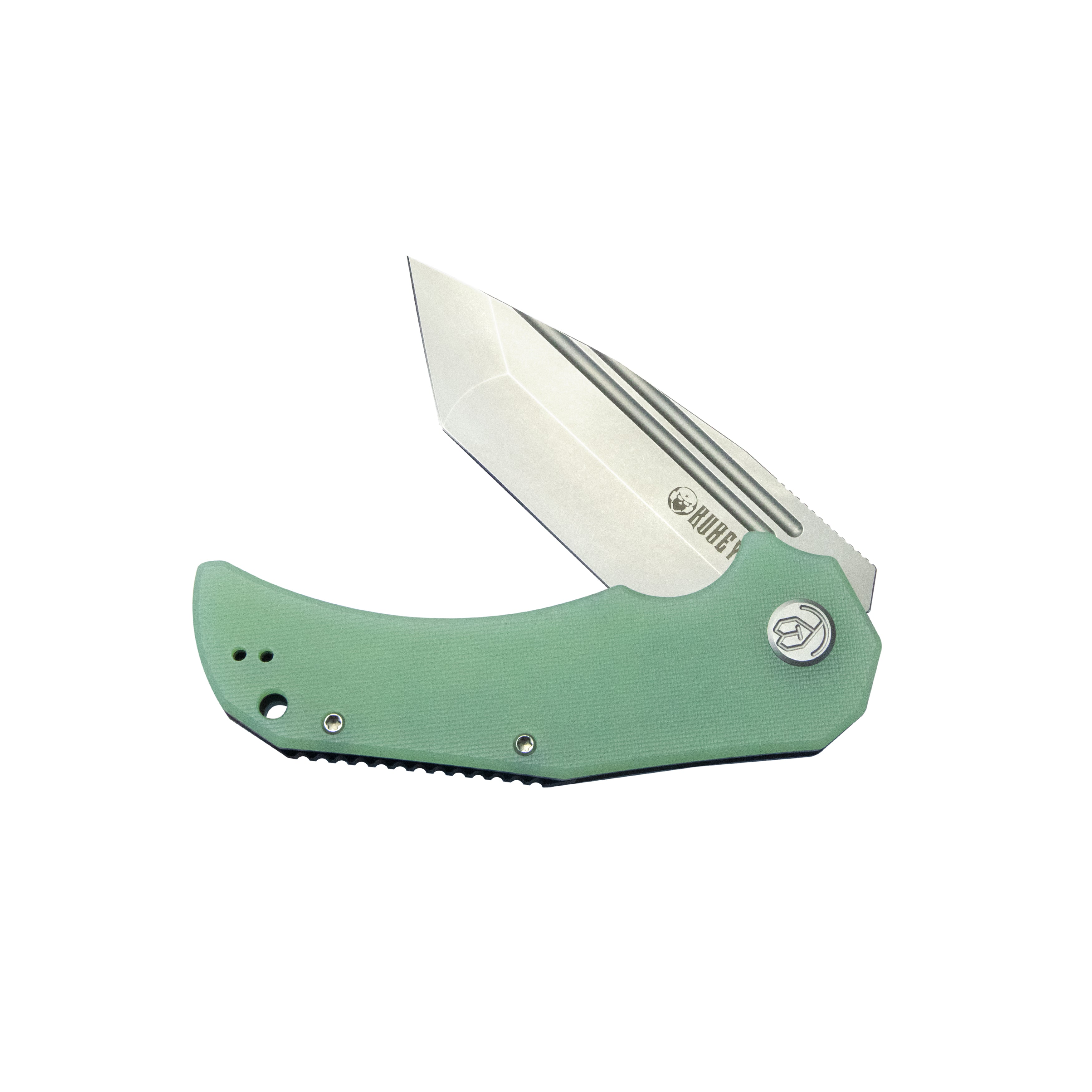 Mikkel Willumsen Design Bravo one Tanto Outdoor Folding Camping Knife Jade G10 Handle 3.39" Beadblast AUS-10 KU318D