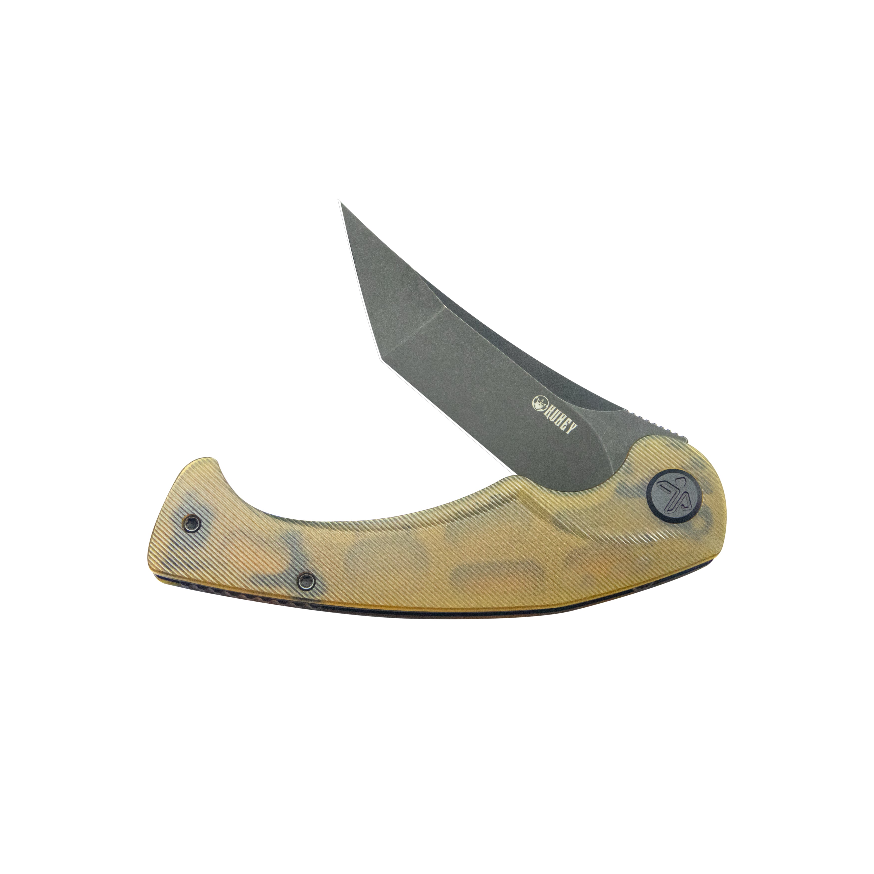 Kubey Scimitar Tanto Liner Lock Hunting Folding Knife Ultem Handle 3.46" Blackwash 14C28N KU175D