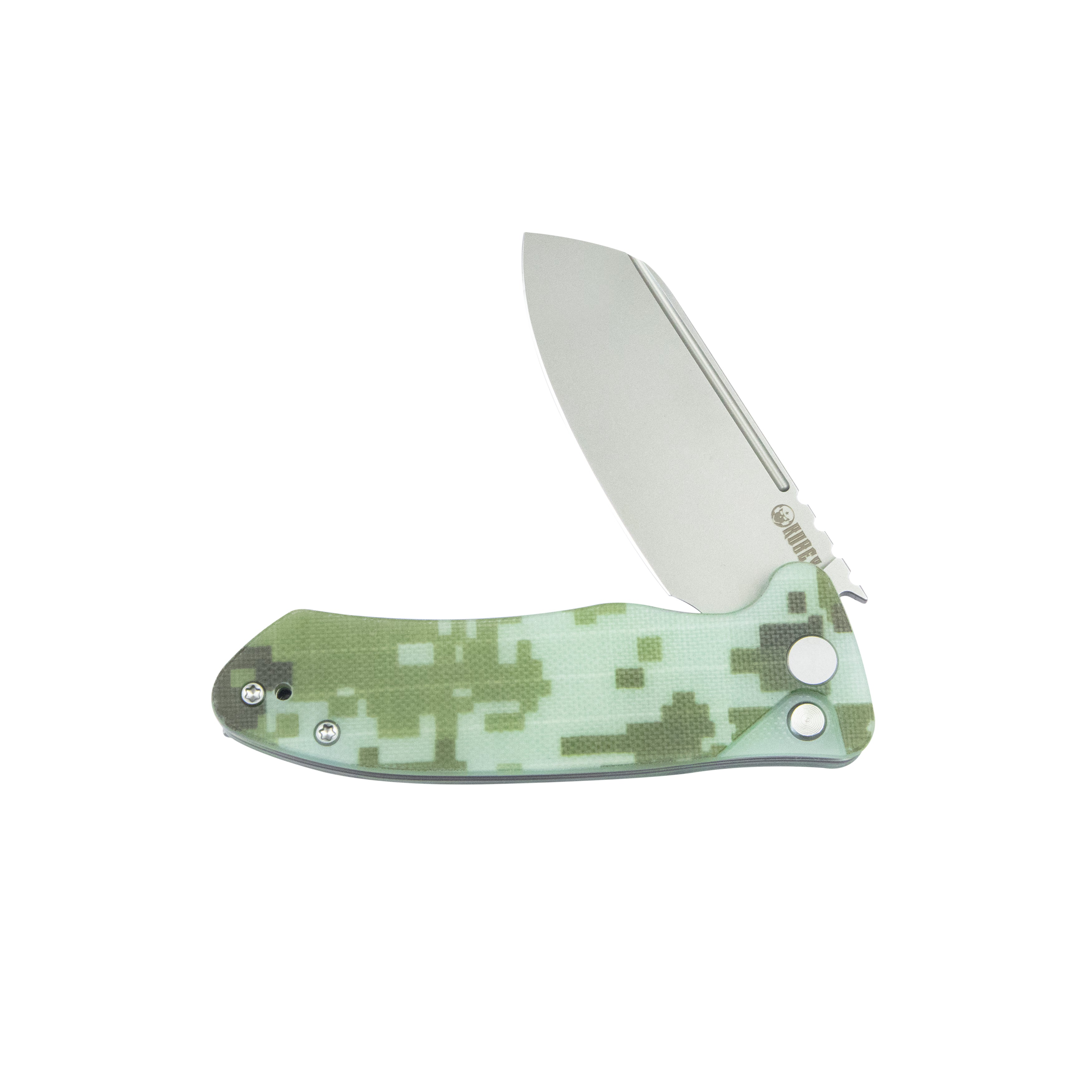 Creon Small Pocket Knife with Button Lock Camo G10 Handle 2.87" Beadblasted AUS-10 KU336J