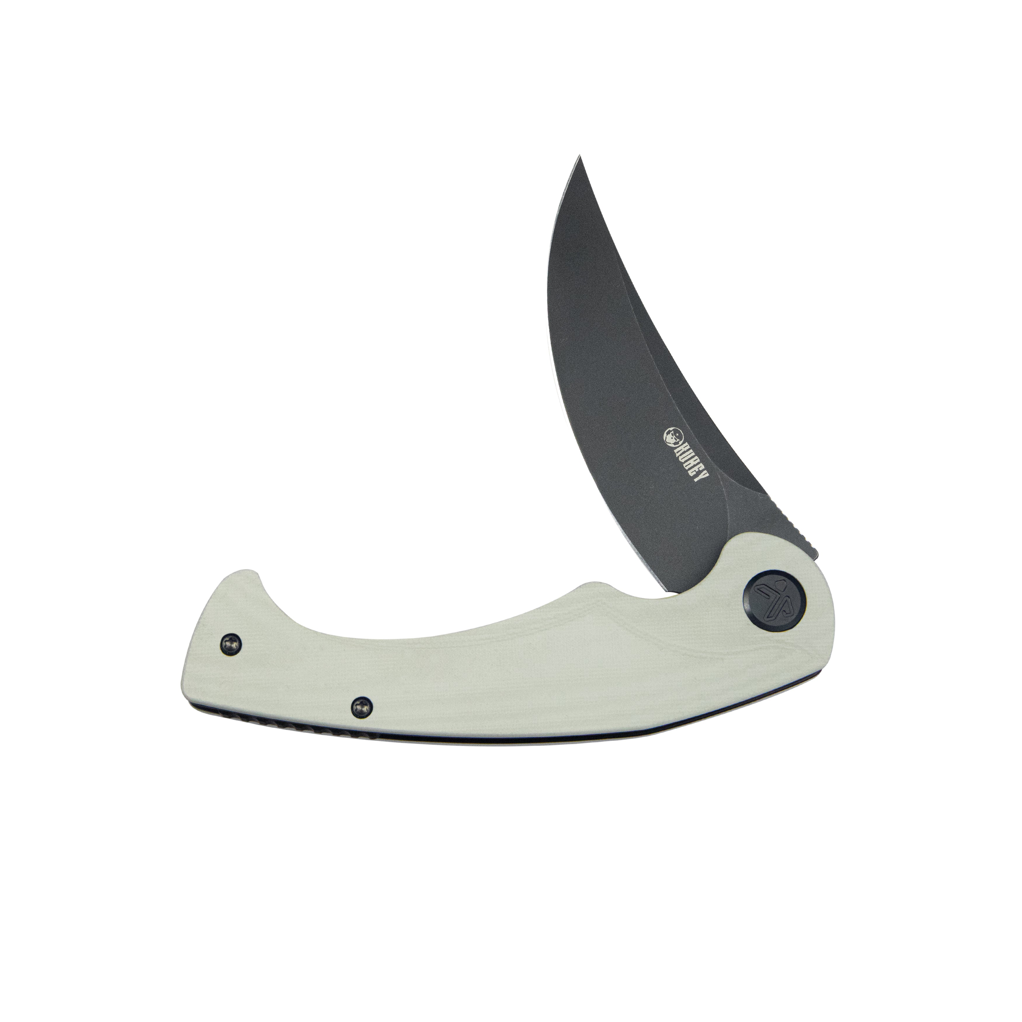 Kubey Scimitar Liner Lock Folding Knife White G10 Handle 3.46" Blackwash 14C28N KU173J