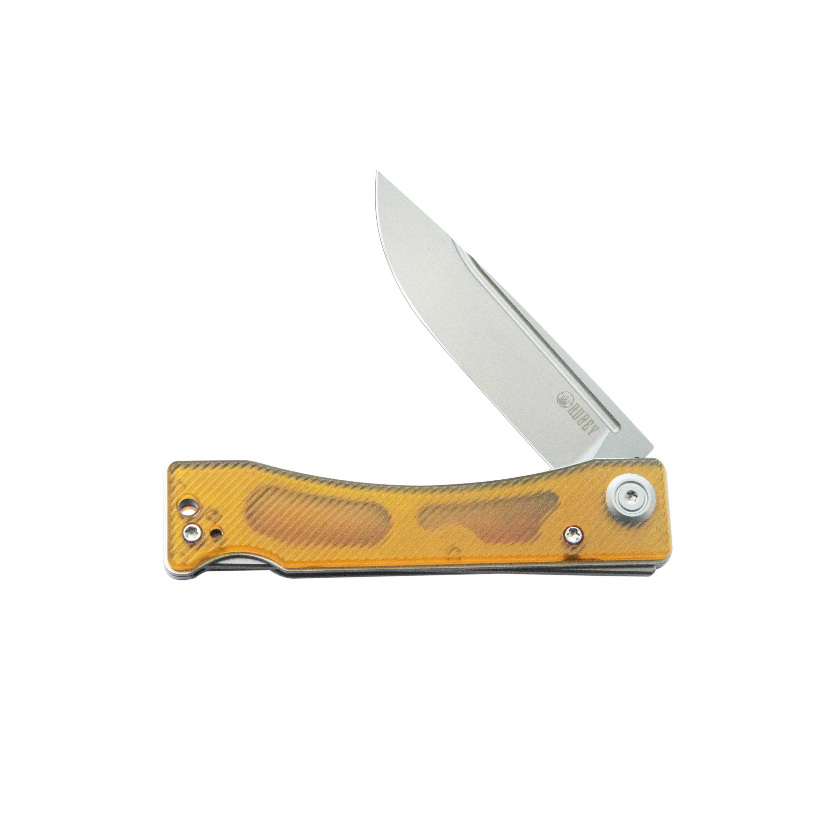 Kubey Akino Lockback Pocket Folding Knife Ultem Handle 3.15" Bead Blasted Sandvik 14C28N KU2102E
