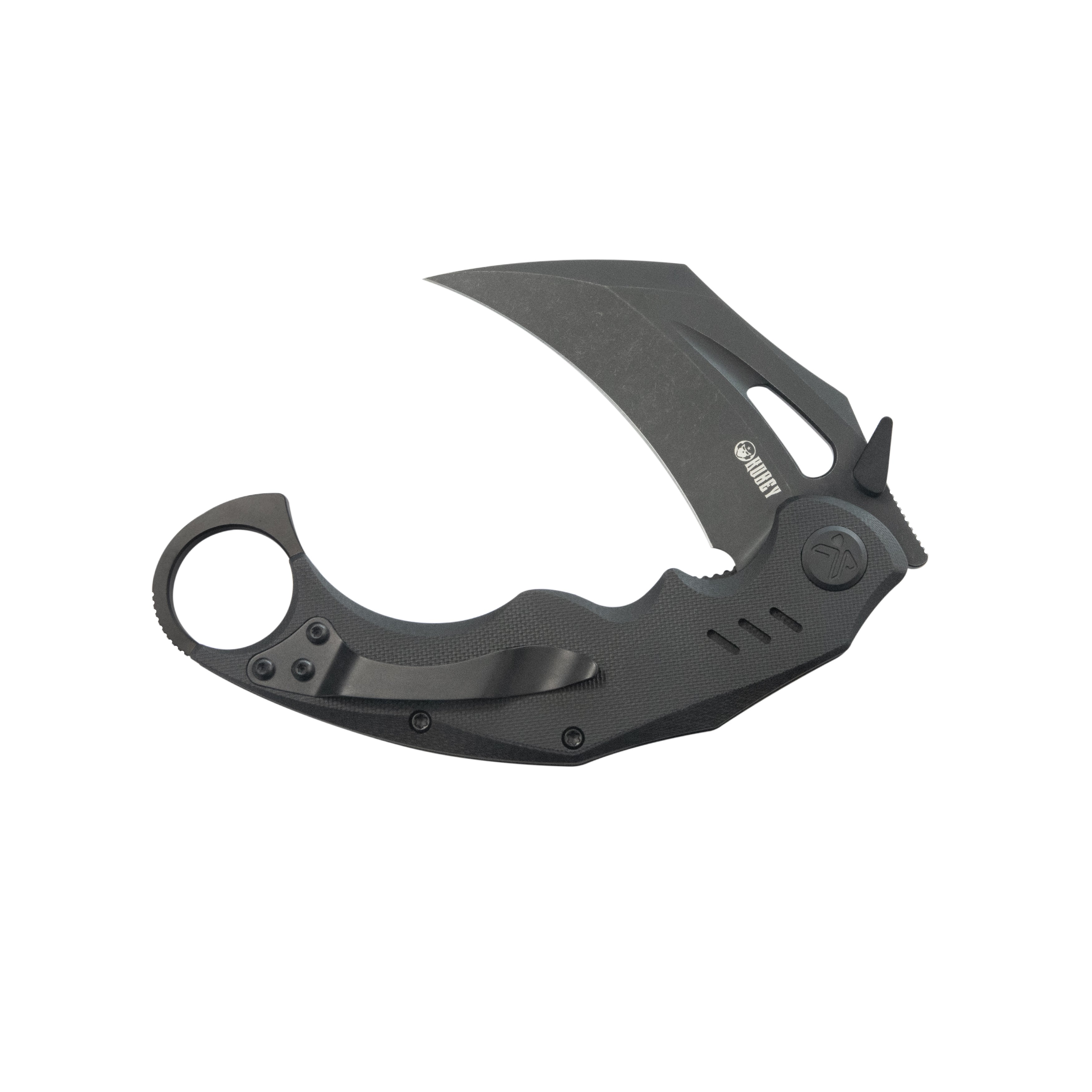 Kubey Wrath Karambit Folding Knife Black G-10 Handle 2.68" Blackwash 14C28N Blade KU261E