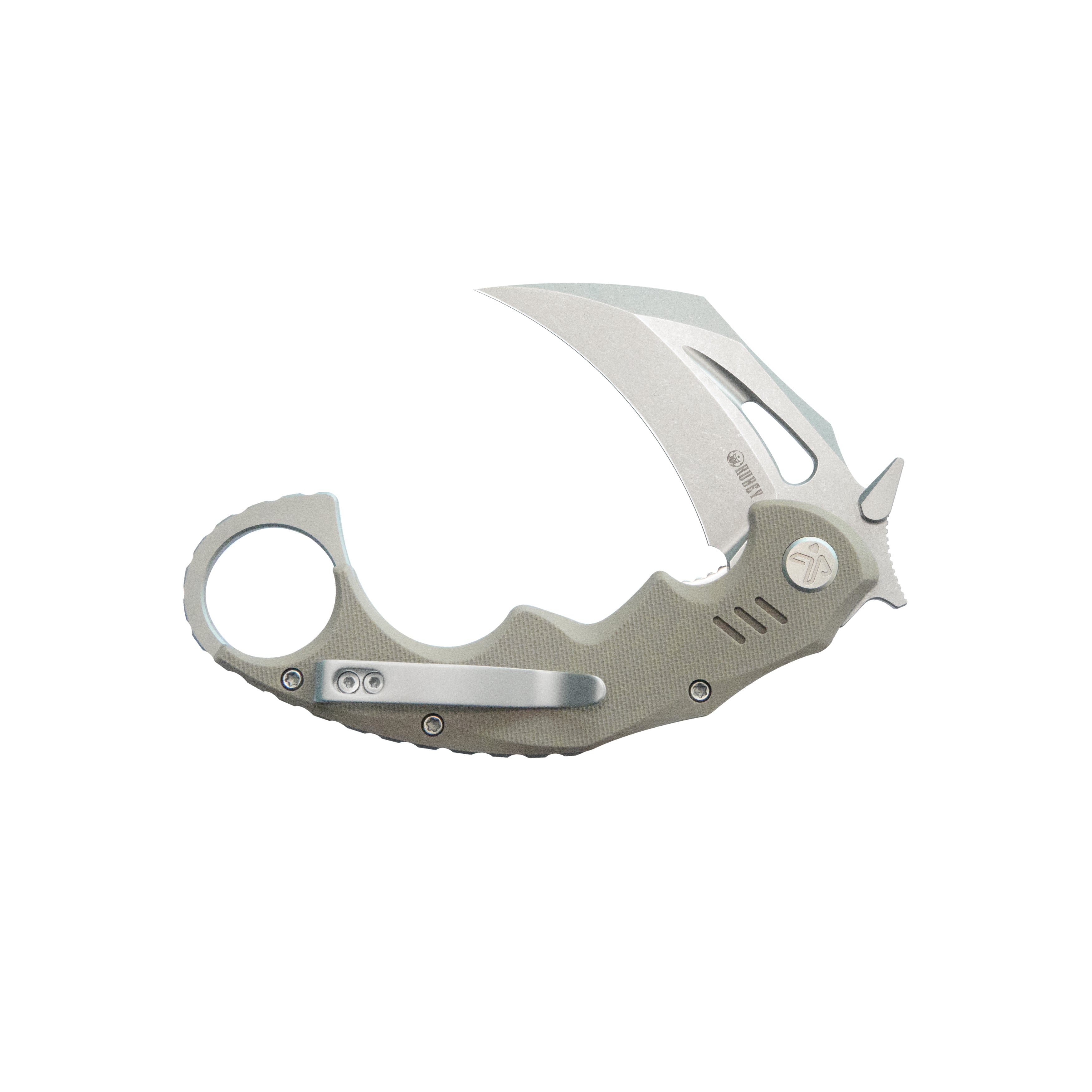 Kubey Mini Wrath Karambit Folding Knife Tan G-10 Handle 2.44" Beadblast 14C28N Blade KU262C