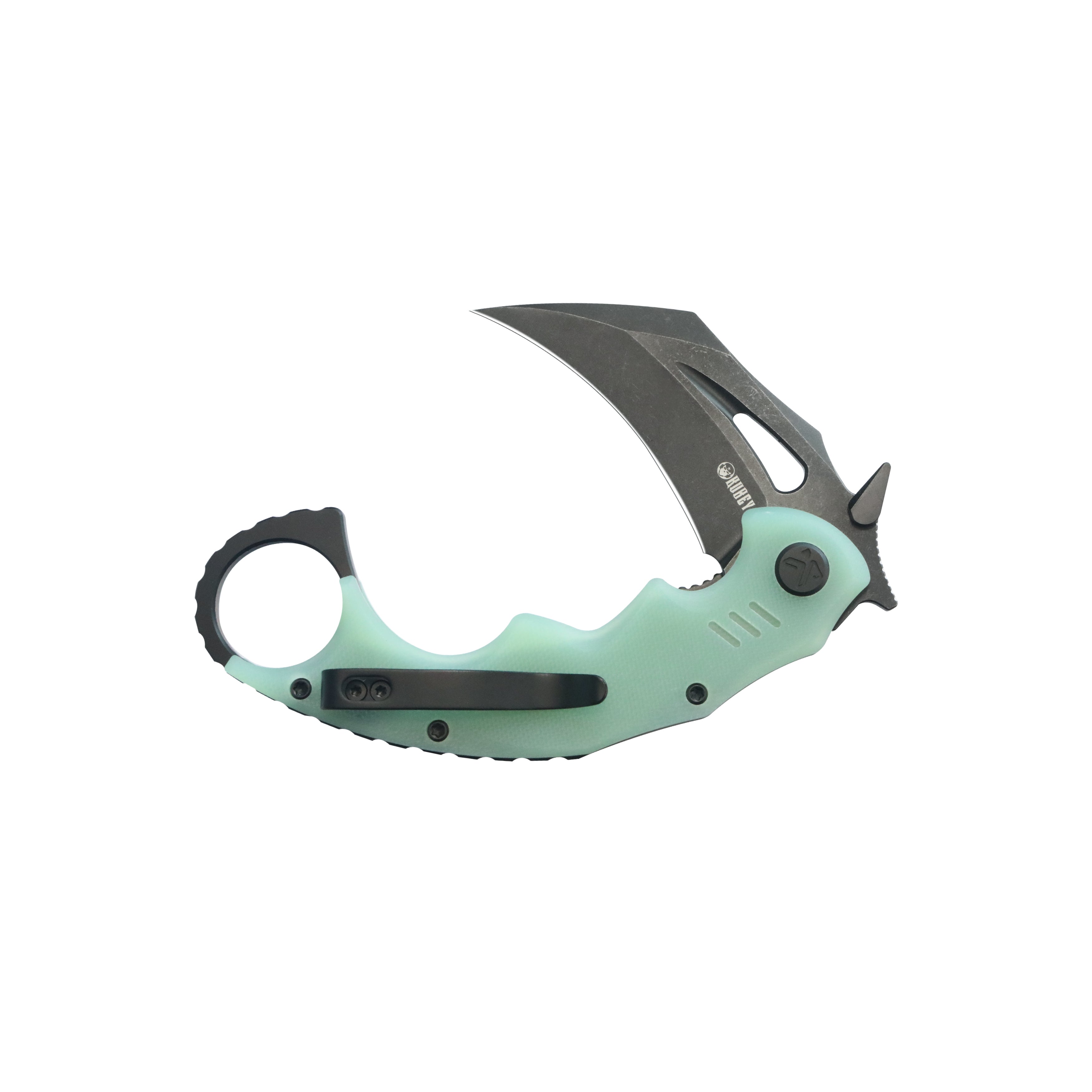 Kubey Mini Wrath Karambit Folding Knife Jade G-10 Handle 2.44" Blackwash 14C28N Blade KU262L