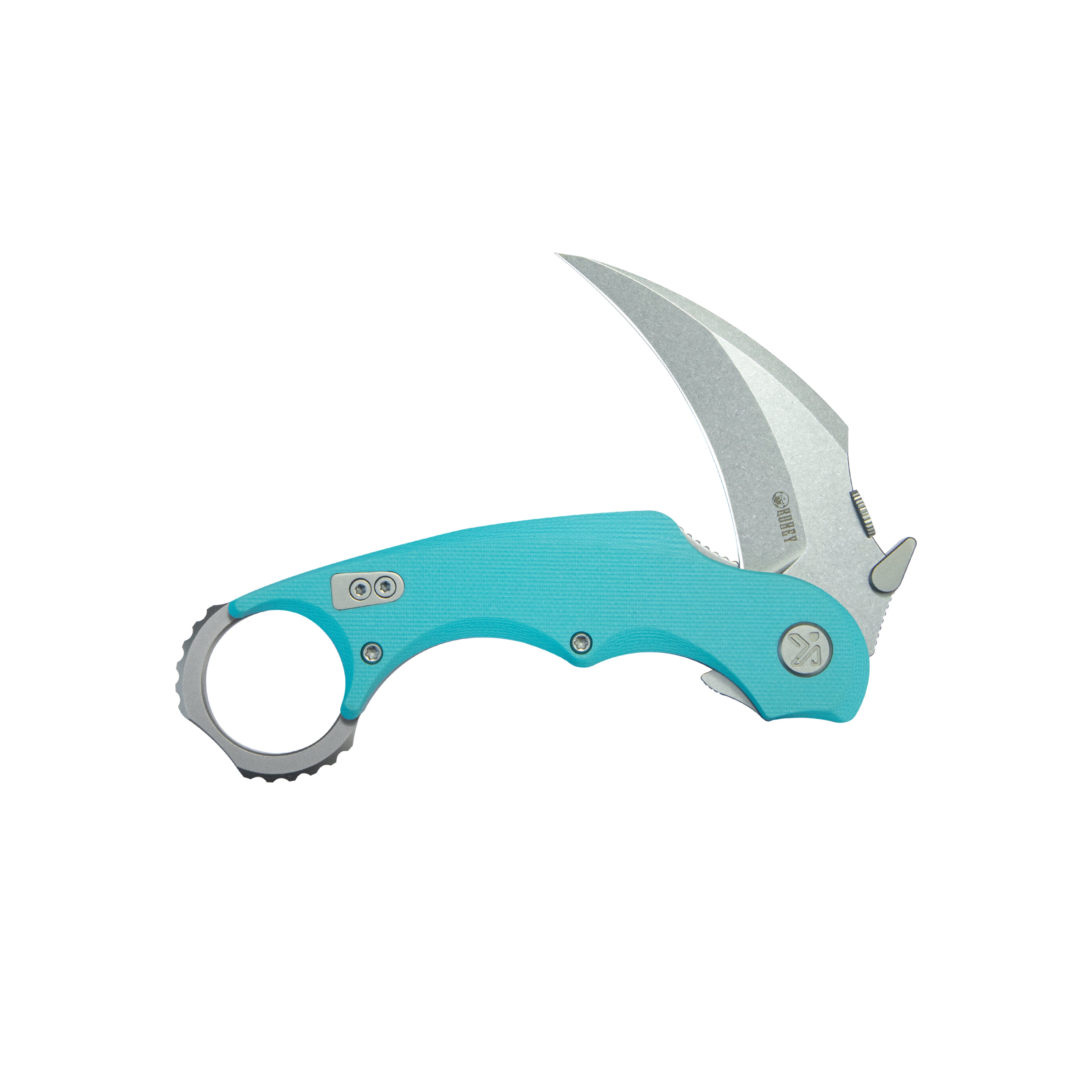 Kubey Rogue Pikal Karambit Folding Knife Tiffany Blue G10 Handle 2.91" Stonewash 14C28N Blade KU298C