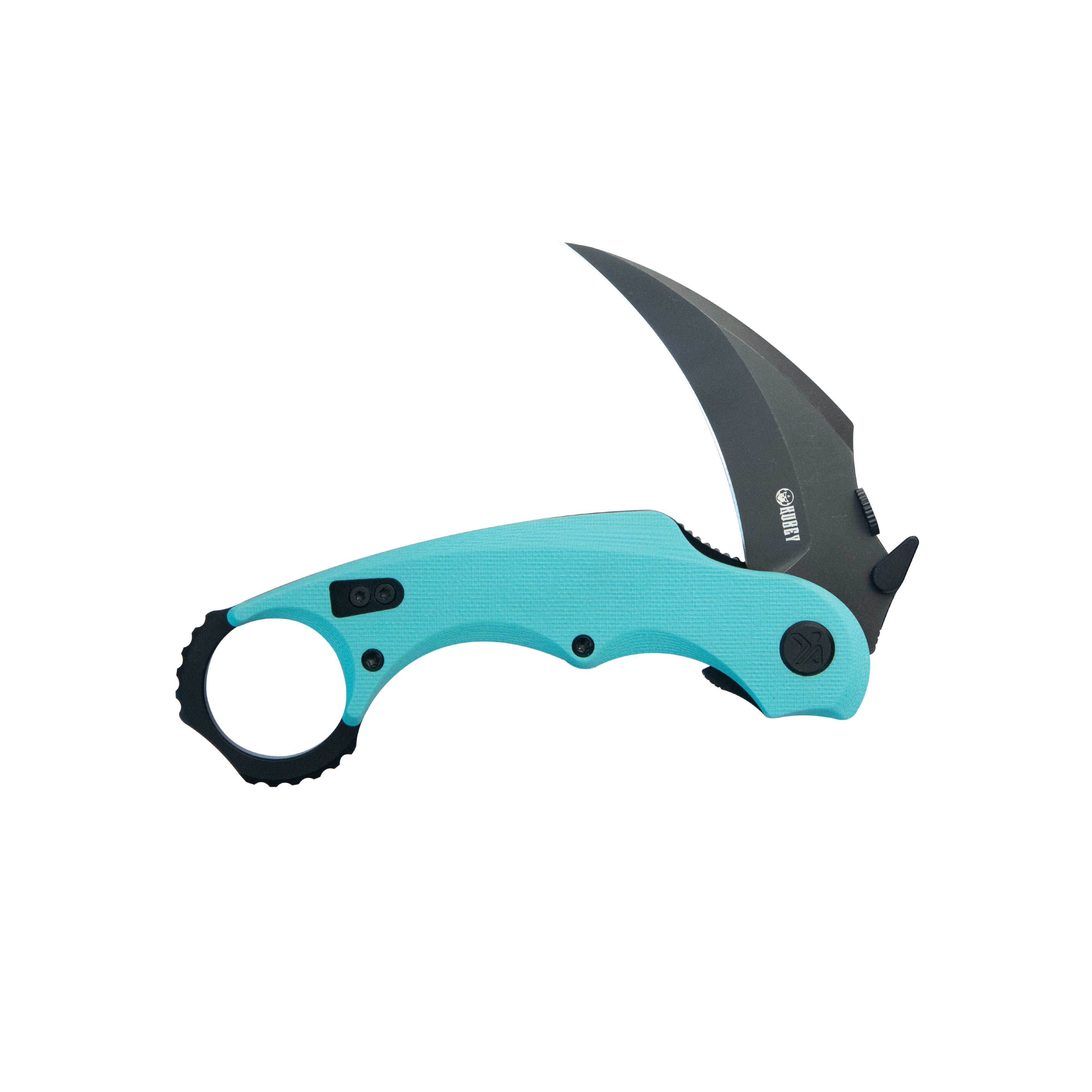 Kubey Rogue Pikal Karambit Folding Knife Tiffany Blue G10 Handle 2.91" Blackwash 14C28N Blade KU298D