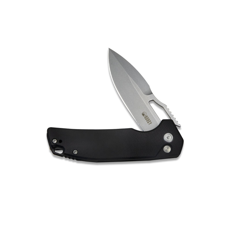 RDF Pocket Knife with Button Lock, Full-Contoured Black G-10 Handle 3.11" Bead Blasted AUS-10 Blade, Lightweight Hydra Designed Folding Knife for EDC KU316E