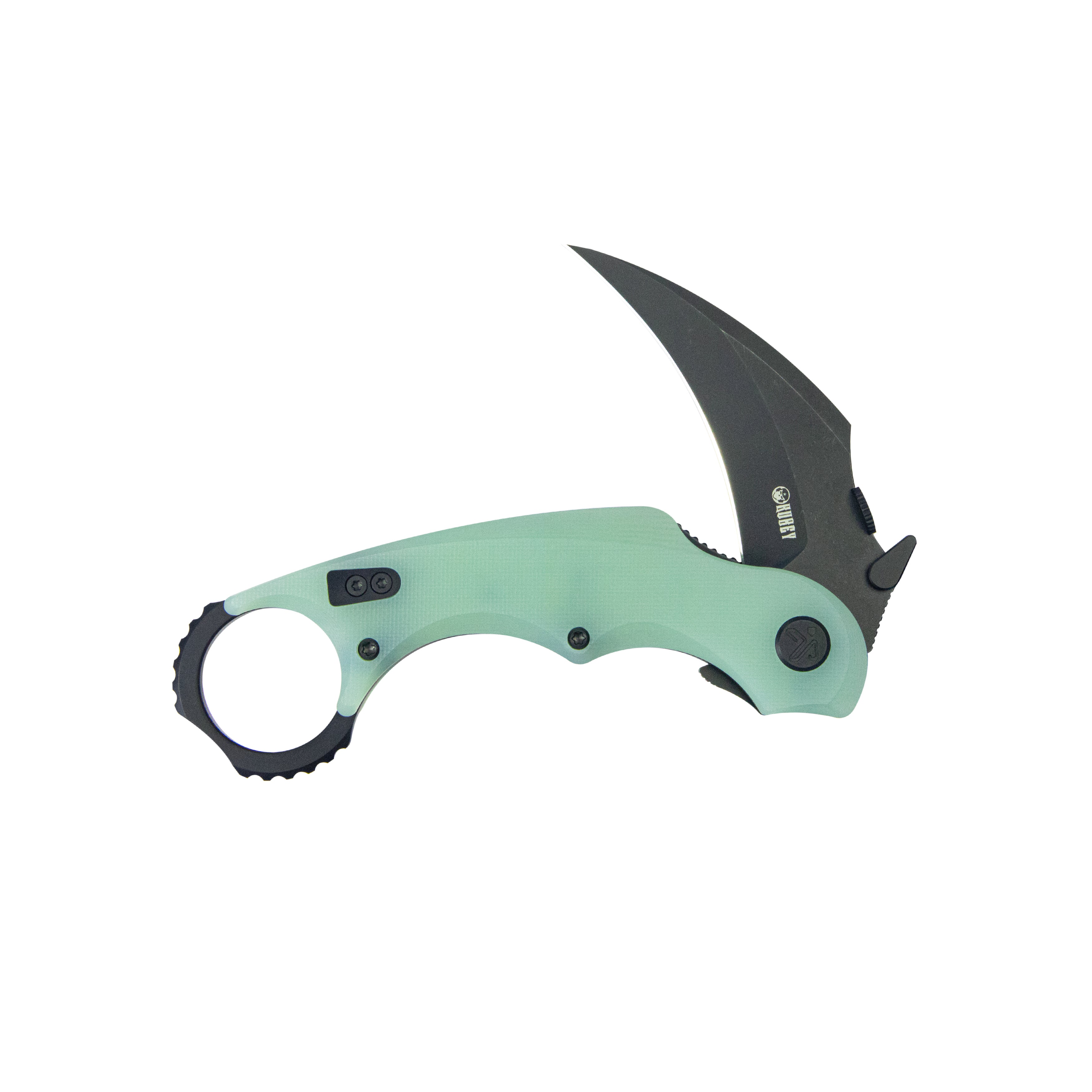 Kubey Rogue Pikal Karambit Folding Knife Jade G10 Handle 2.91" Blackwash 14C28N Blade KU298E