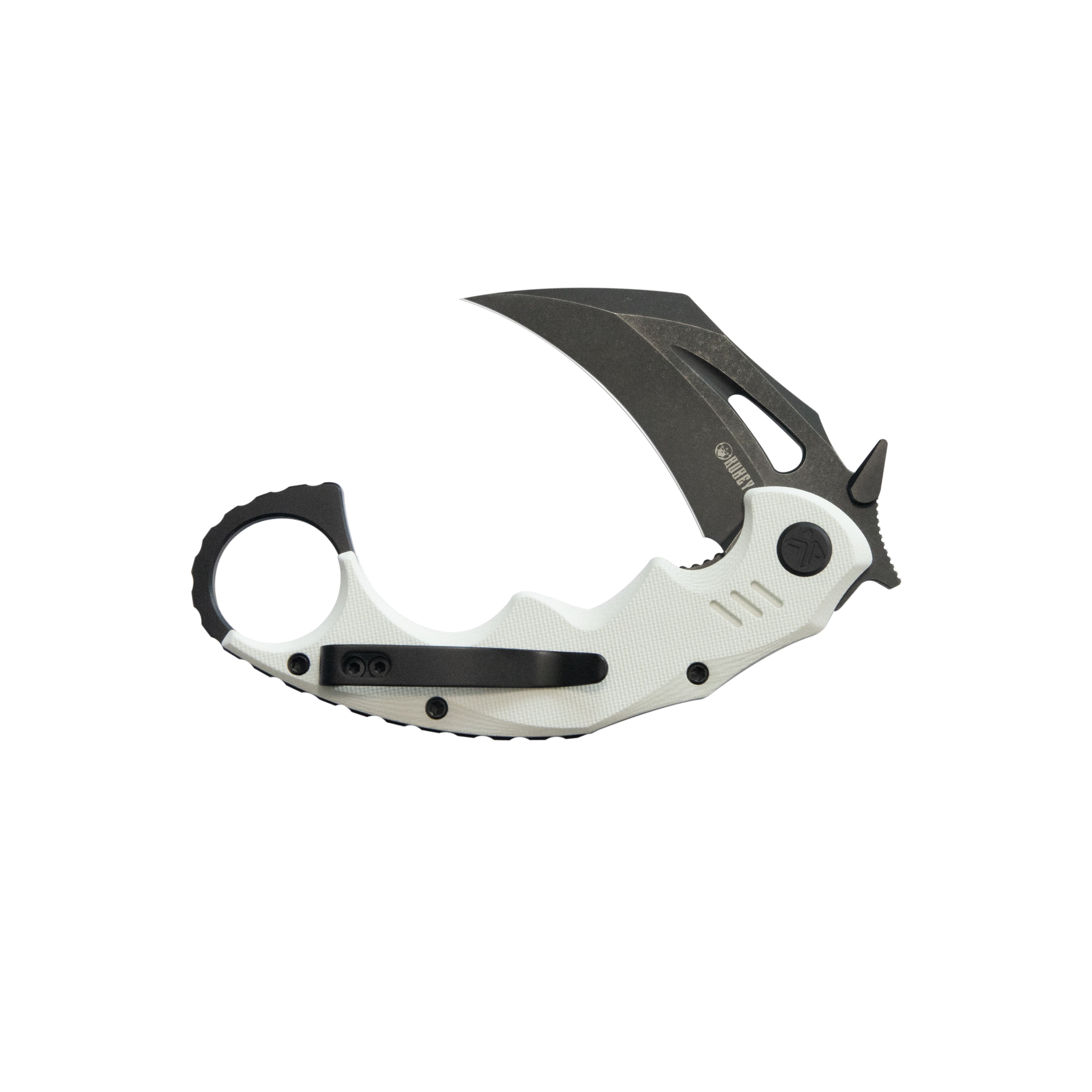 Kubey Mini Wrath Karambit Folding Knife White G-10 Handle 2.44" Blackwash 14C28N Blade KU262I