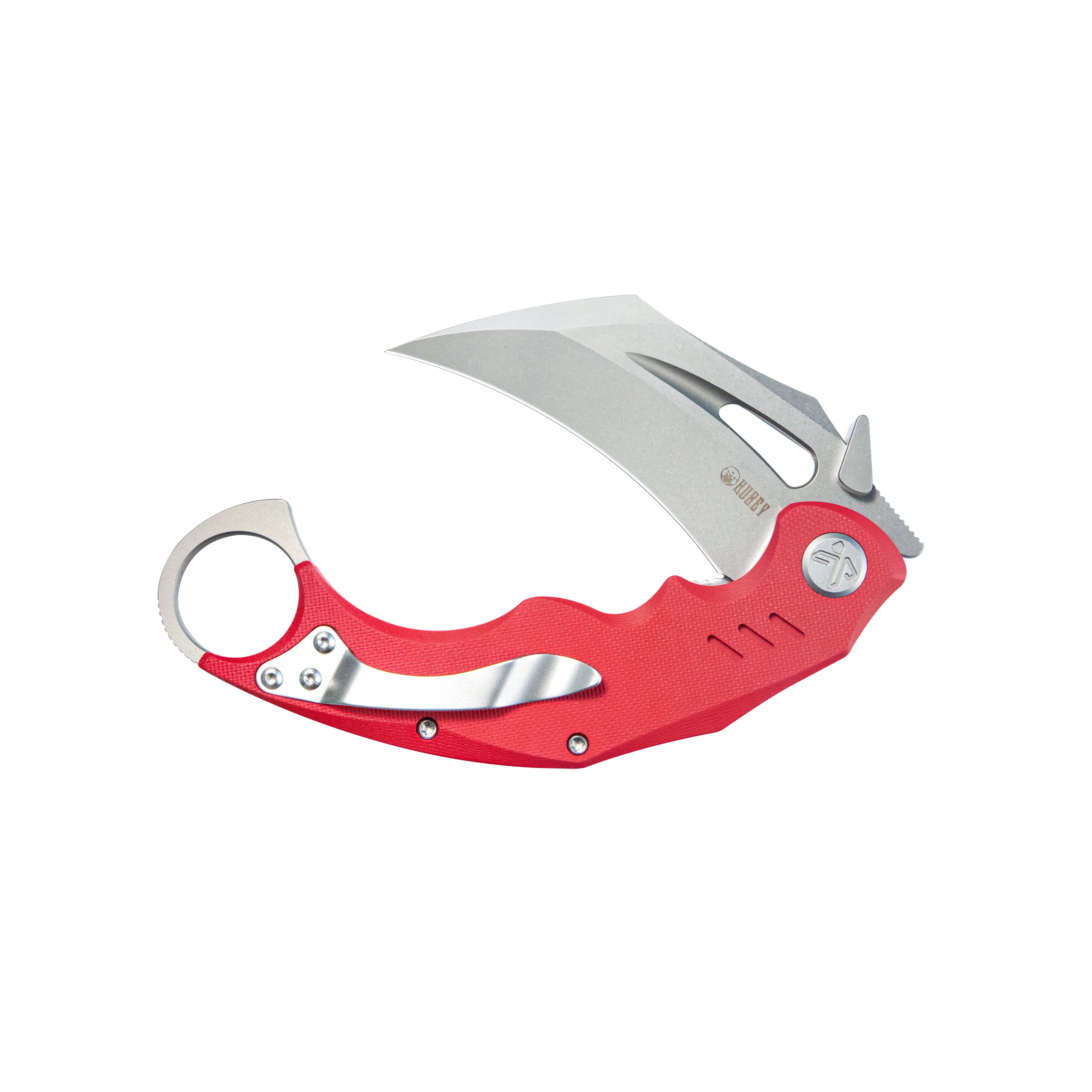Kubey Wrath Karambit Folding Knife Red G-10 Handle 2.68_ Beadblast 14C28N Blade KU261D