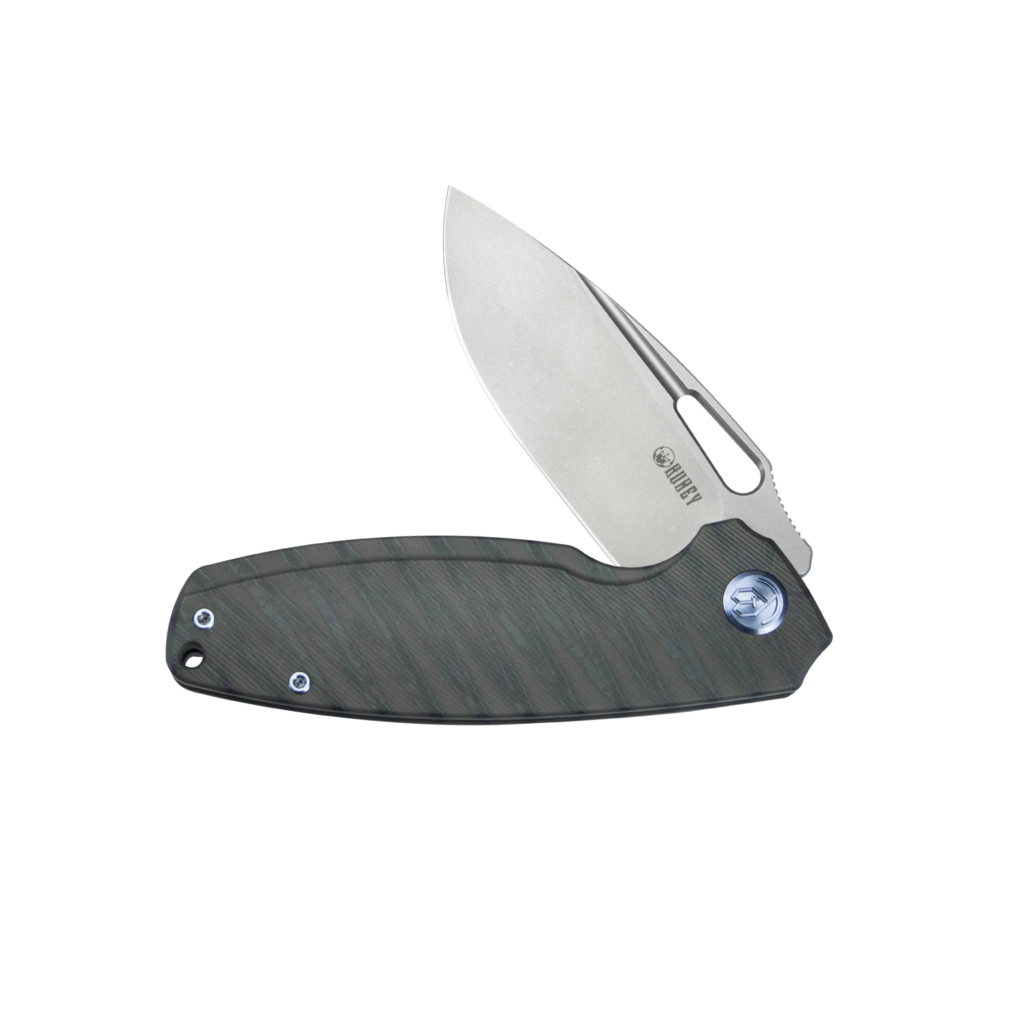 Kubey Tityus Frame Lock Flipper Folding Knife Flame 6AL4V Contoured Titanium Handle 3.39" Bead Blasted 14C28N KB360E