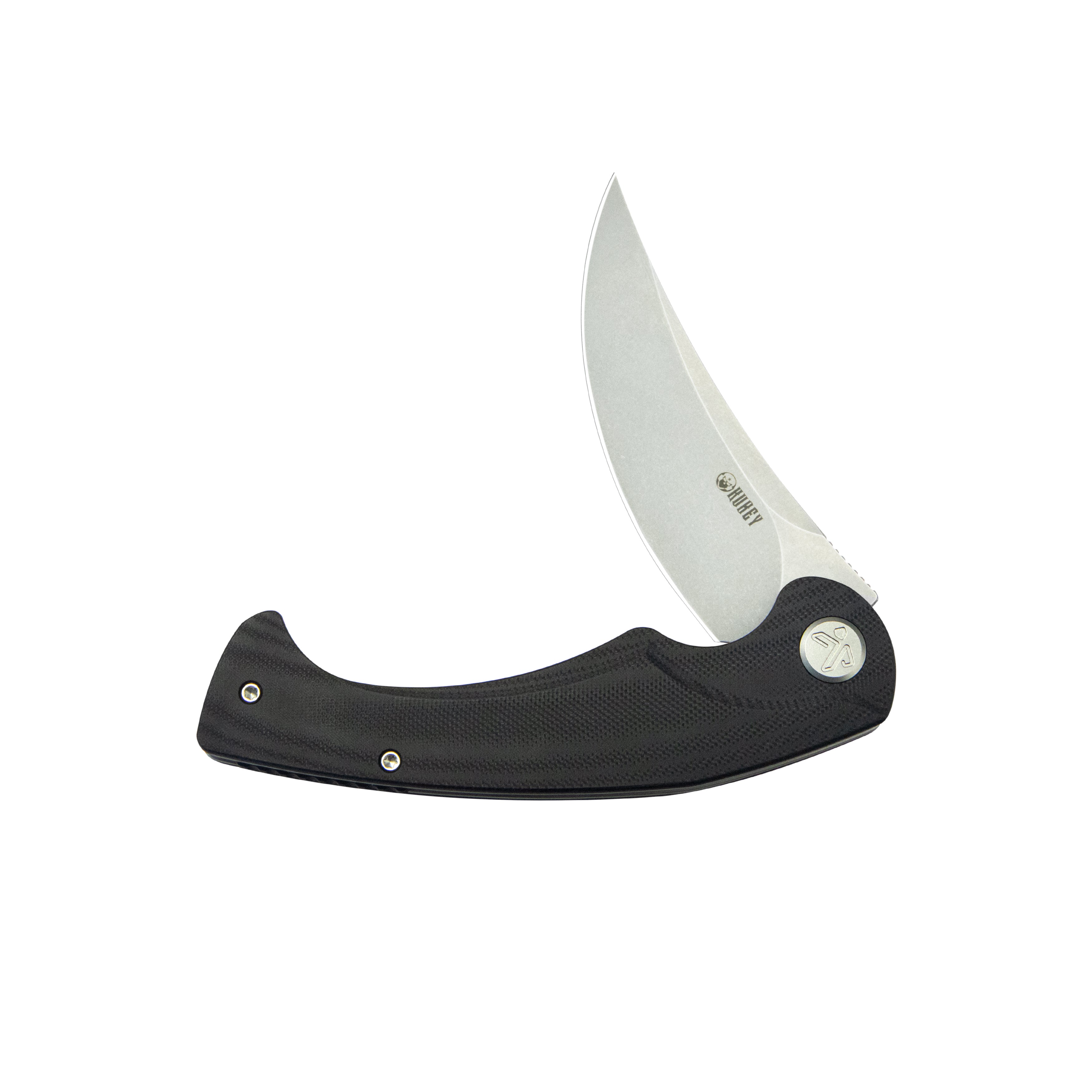 Kubey Scimitar Liner Lock Folding Knife Black G10 Handle 3.46" Beadblast 14C28N KU173K