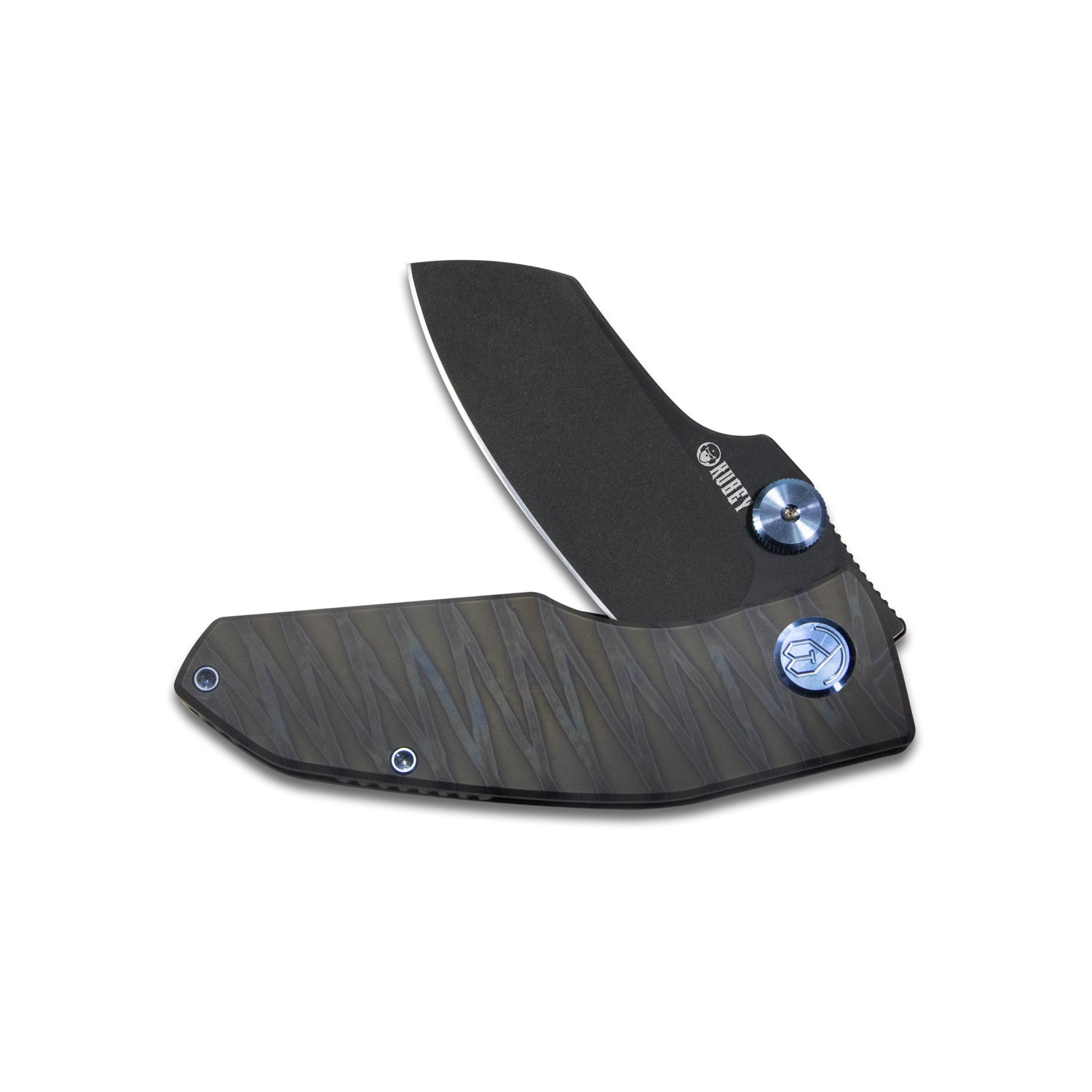 Kubey Monsterdog Frame Lock Dual Thumb Studs Folding Knife Titanium Handle 2.95" Blackwashed M390 KB285E