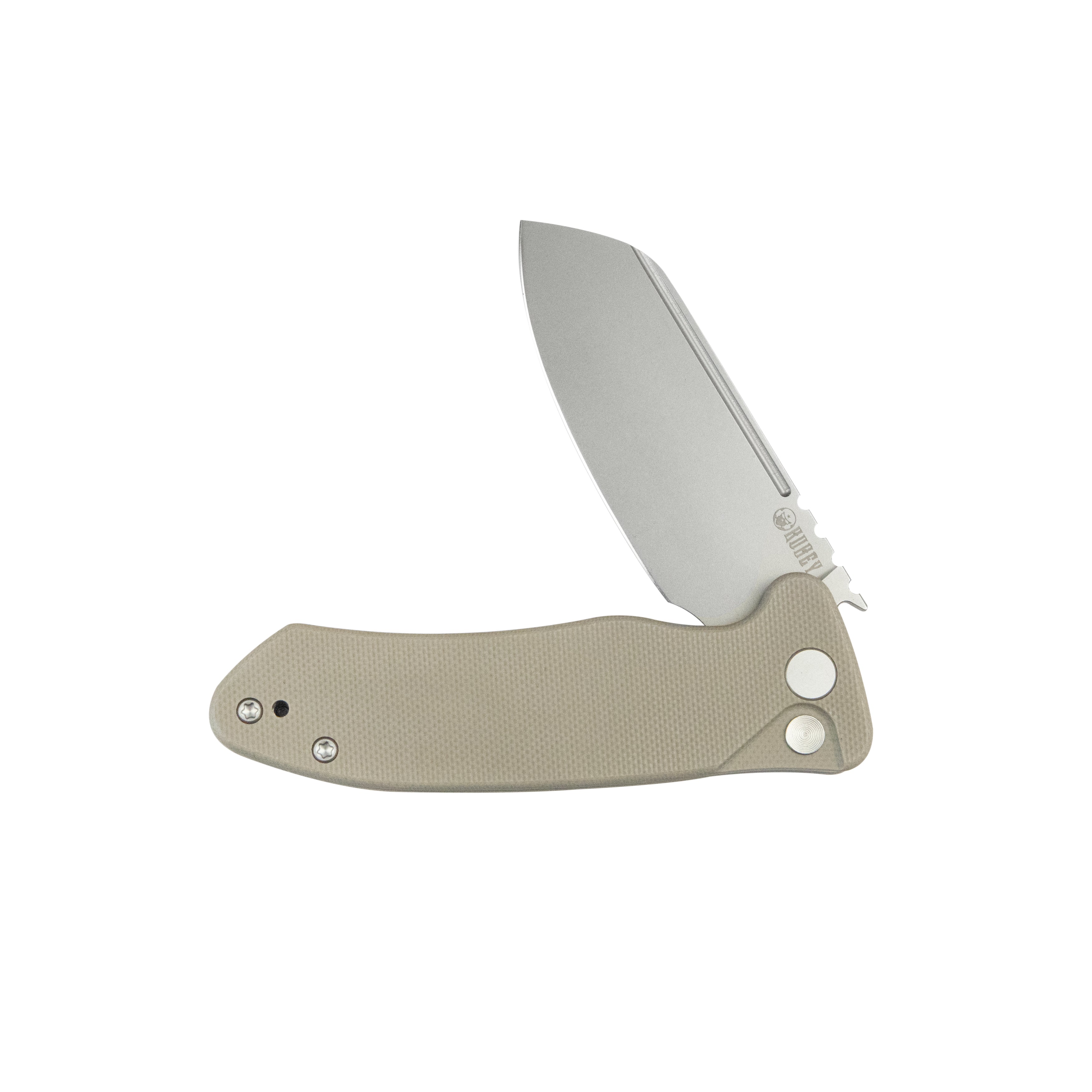 Creon Small Pocket Knife with Button Lock Tan G10 Handle 2.87" Beadblast AUS-10 KU336K