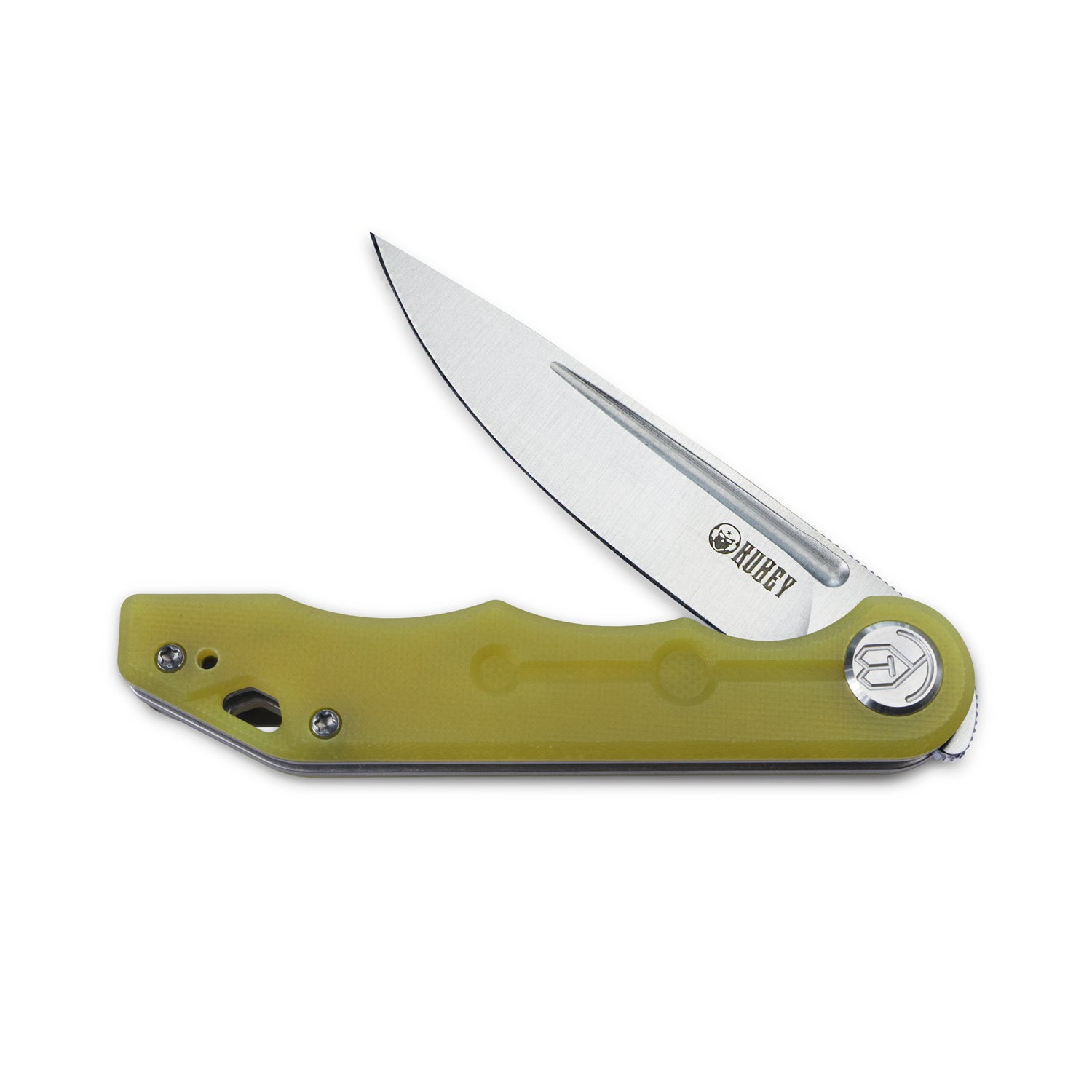 KubeyMizo Liner Lock Front Flipper Folding Knife Yellow G10 Handle 3.15" Satin 14C28N KU2101F