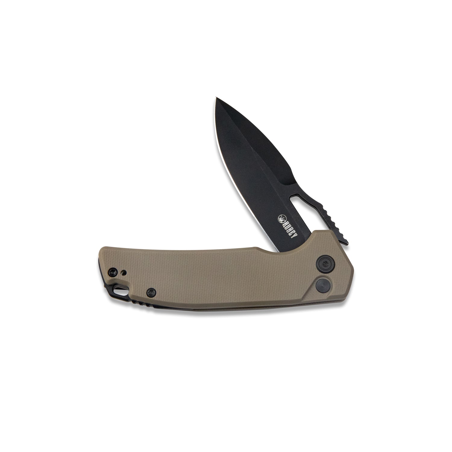 RDF Pocket Knife with Button Lock, Full-Contoured Tan G-10 Handle 3.11" Blackwash AUS-10 Blade, Lightweight Folding Knife for EDC KU316F