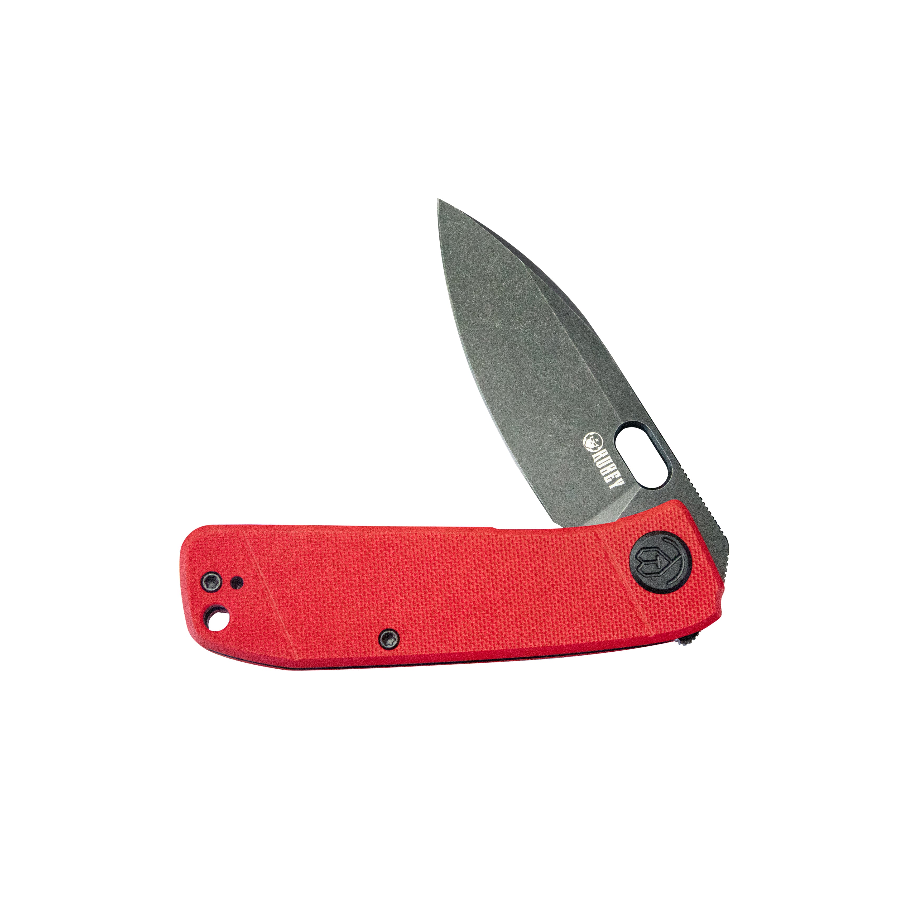 Kubey Hyde Liner Lock Folding Knife Red G10 Handle 2.95" Blackwash 14C28N KU2104F