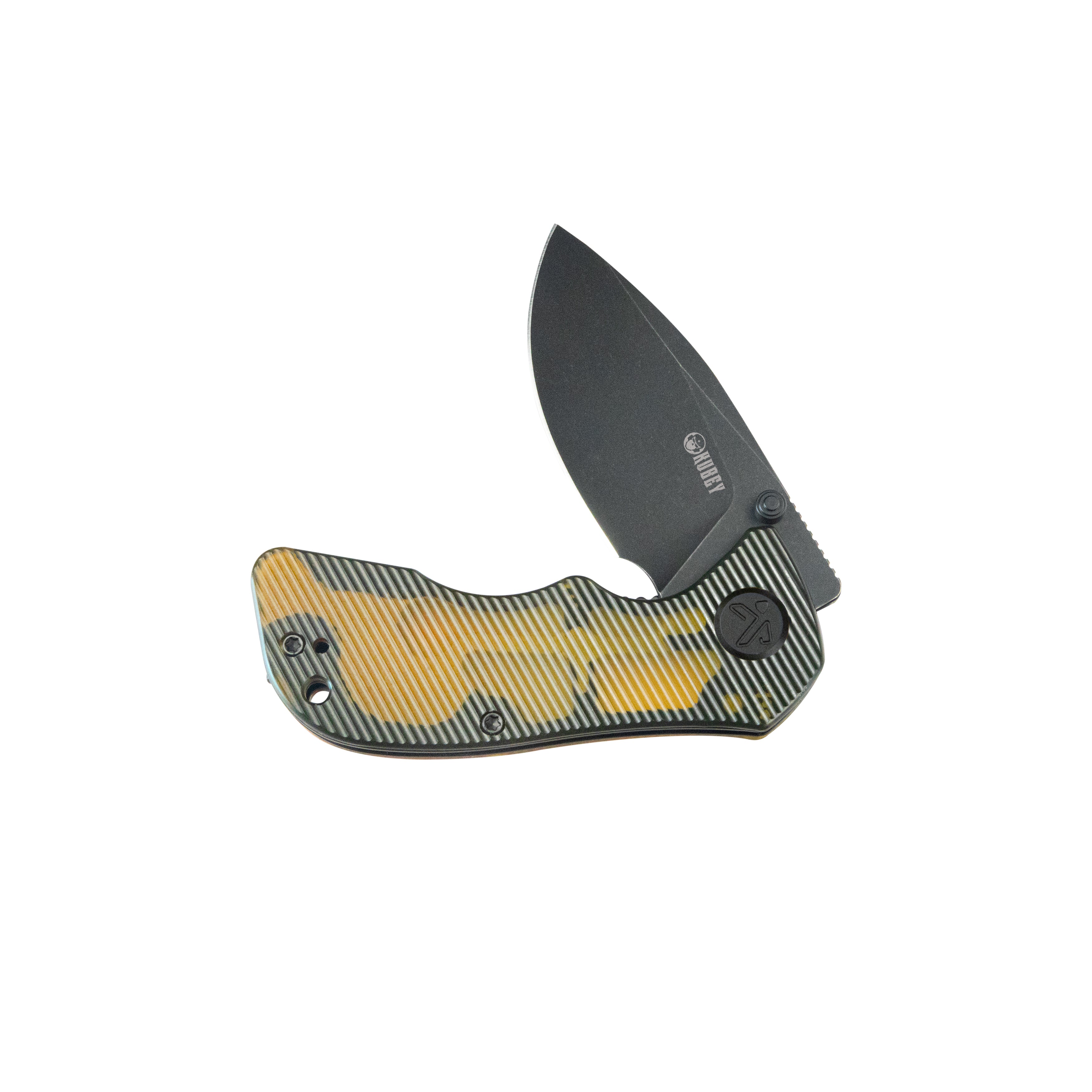 Kubey Karaji Liner Lock Dual Thumb Studs Open Folding Pocket Knife Ultem Handle 2.56" Blackwash 14C28N KU180M