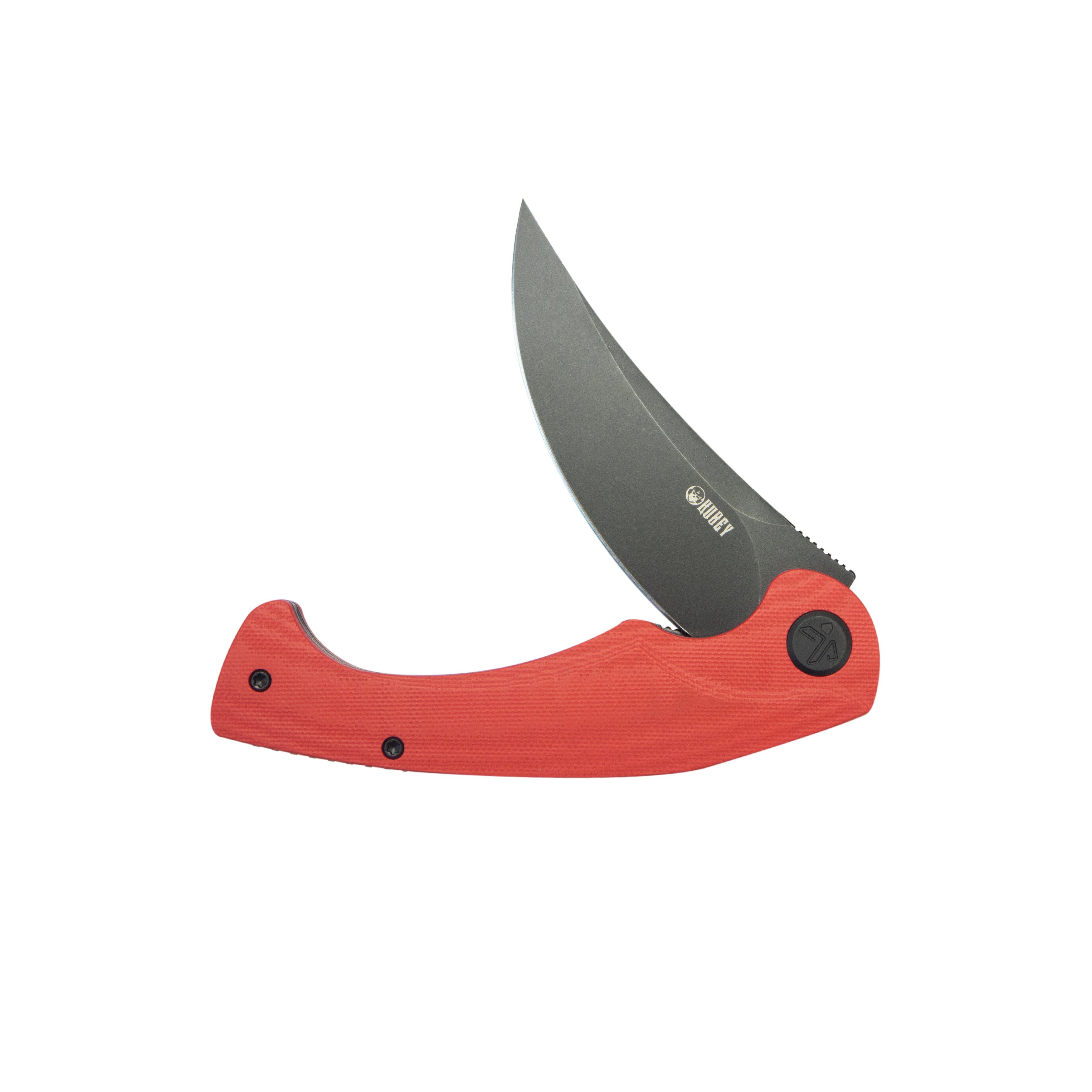 Kubey Scimitar Liner Lock Folding Knife Red G10 Handle 3.46" Blackwash 14C28N KU173O