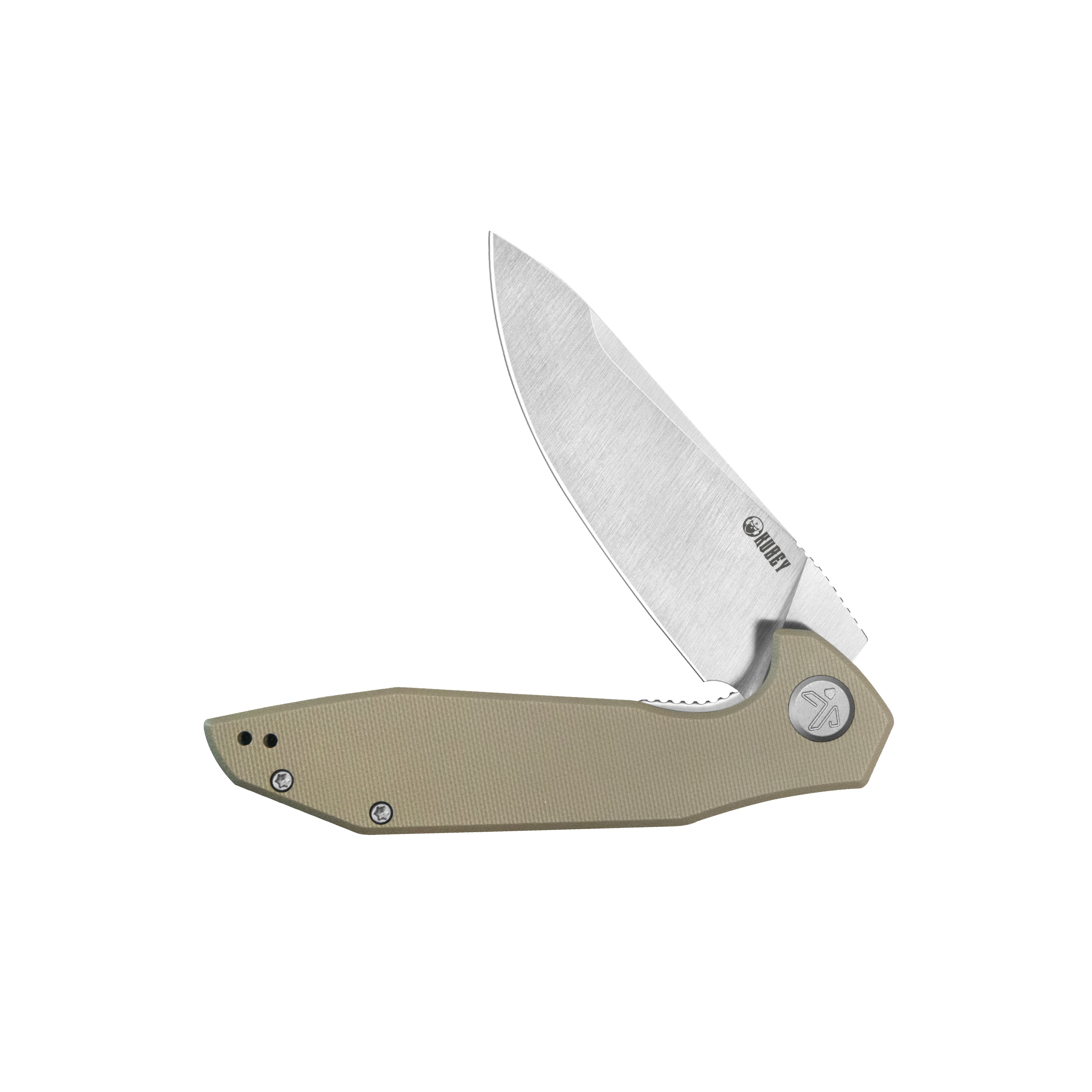 Kubey Nova Liner Lock Flipper Folding Pocket Knife Beige G-10 Handle Satin 14C28N KU117R