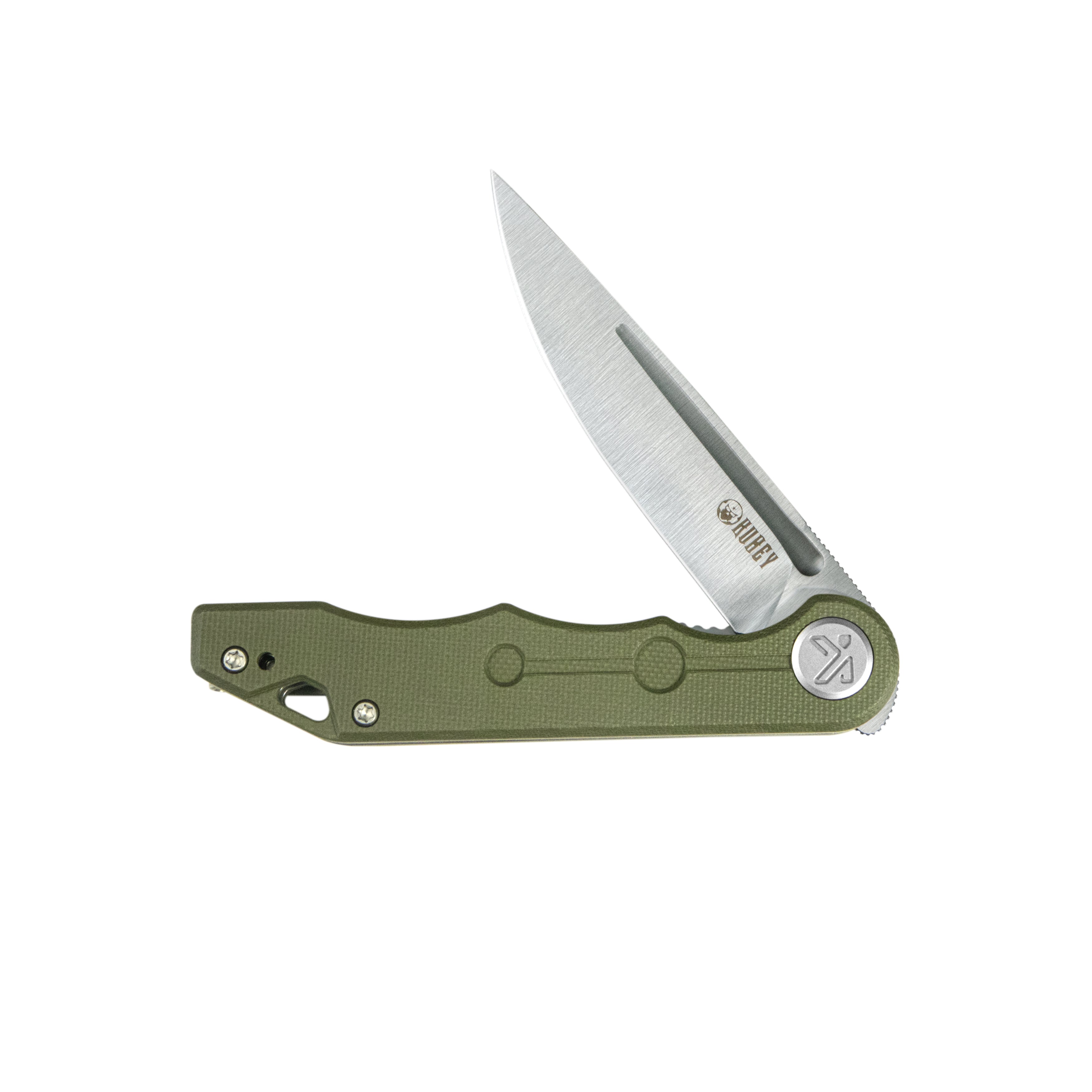 Kubey Mizo Liner Lock Front Flipper Folding Knife Green G10 Handle 3.15" Satin 14C28N KU2101D