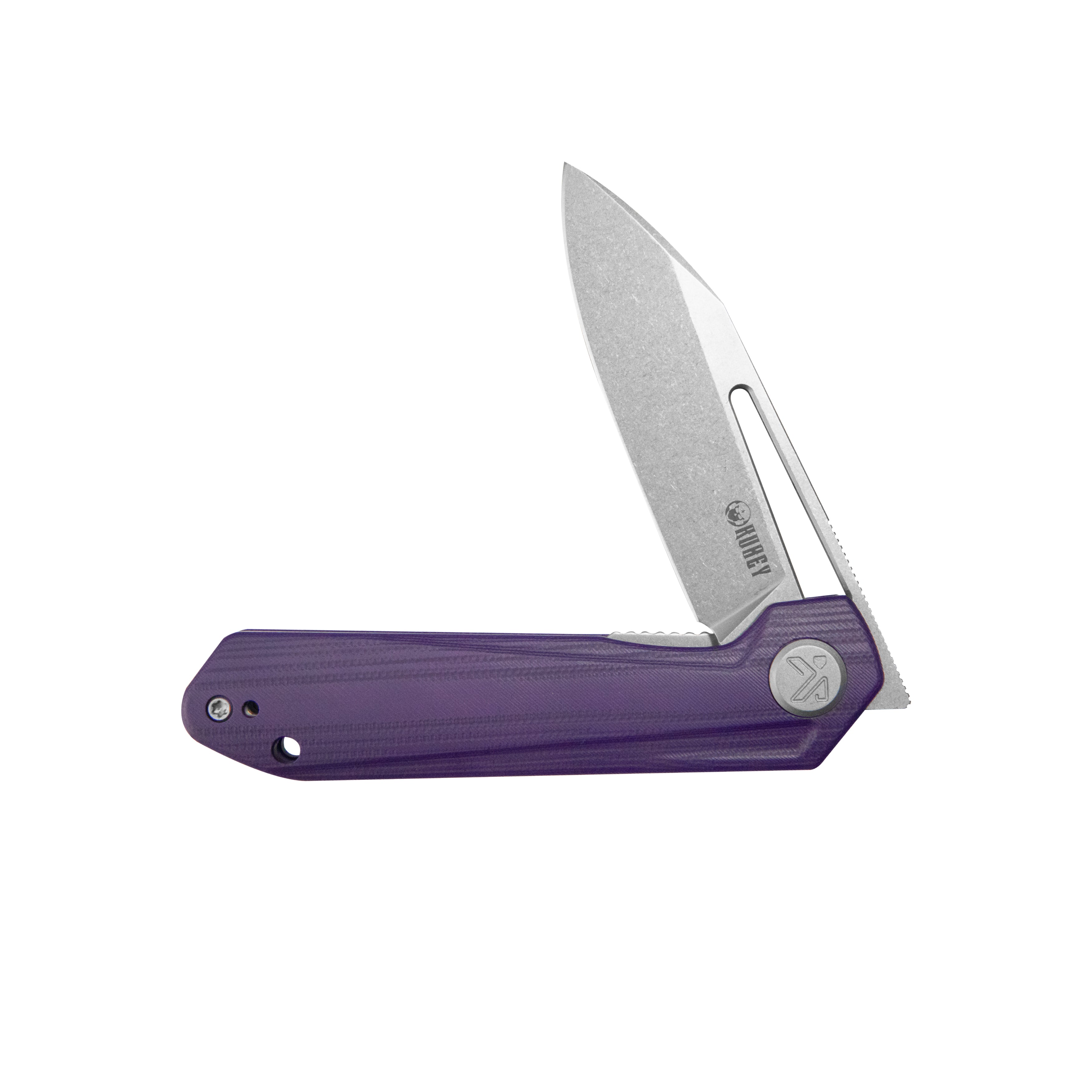 Kubey Royal CM Designs EDC Pocket Knife Front Flipper Purple G10 Handle 2.99" Stonewash 14C28N KU321U