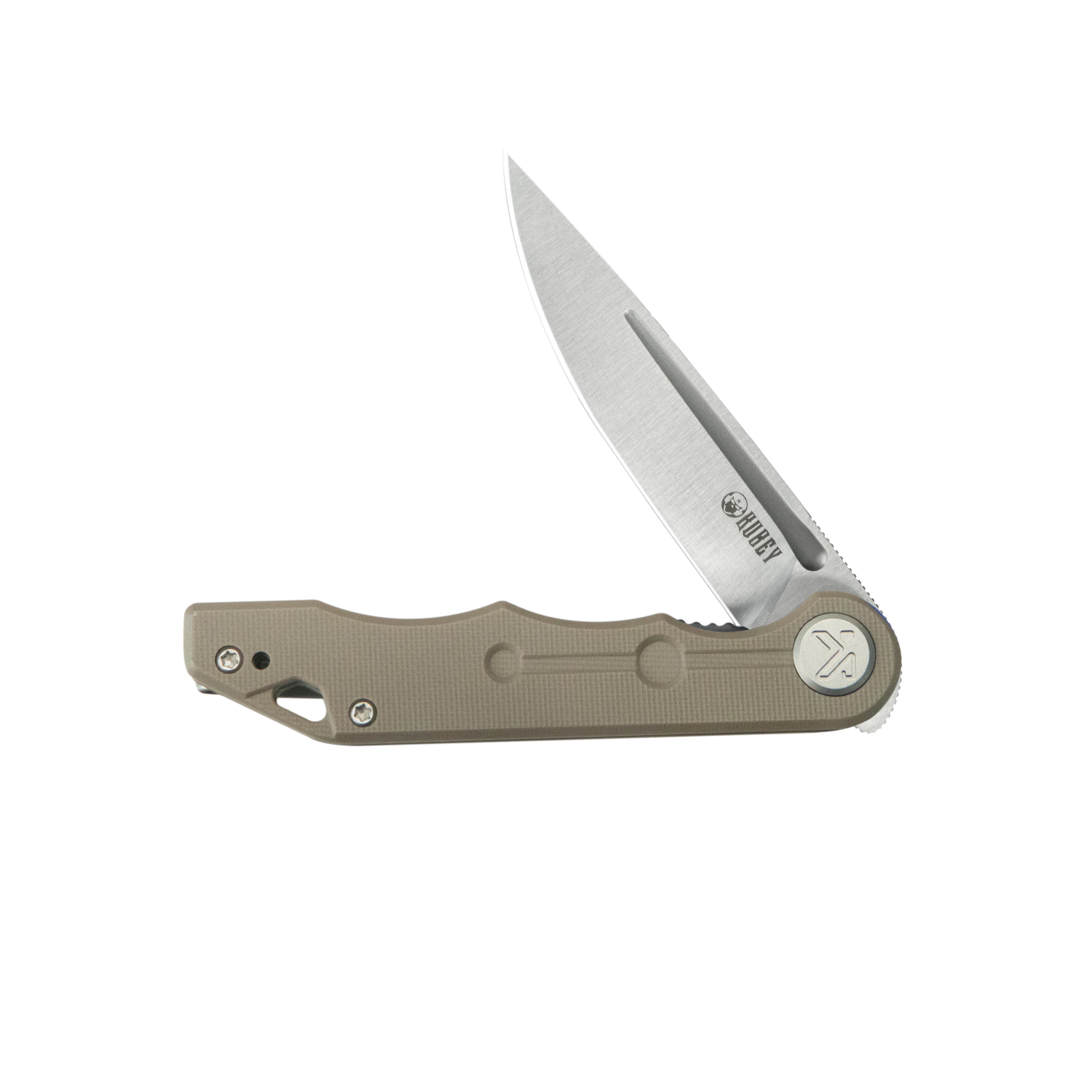 Kubey Mizo Liner Lock Front Flipper Folding Knife Tan G10 Handle 3.15" Satin 14C28N KU2101E