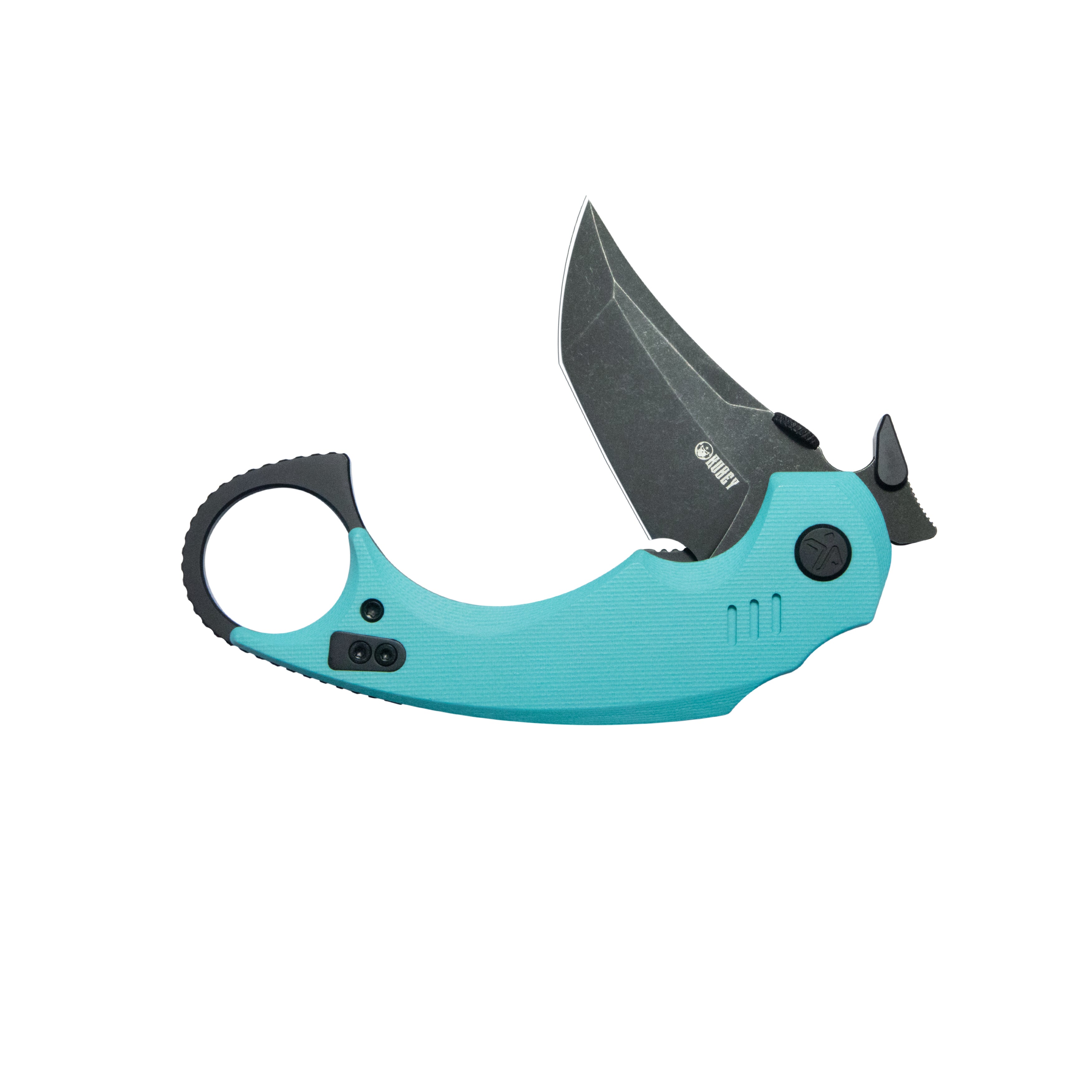 Kubey Jaw Tanto Karambit Folding Knife Tiffany Blue G-10 Handle 2.52" Blackwash 14C28N Blade KU439D