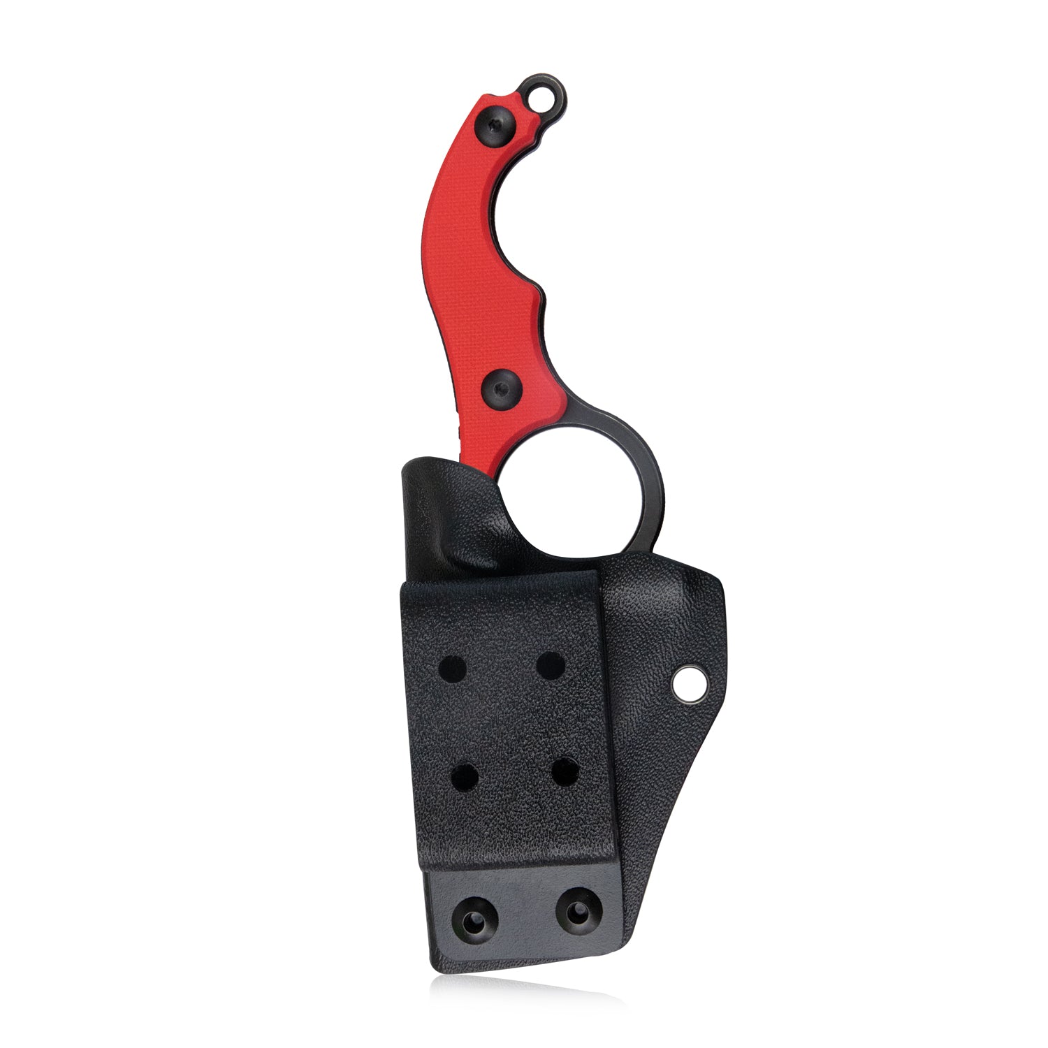 Hippocam Fixed Blade Knife Finger Ring Red G10 Handle 2.36" Satin and Blackwash D2 Blade KU166D