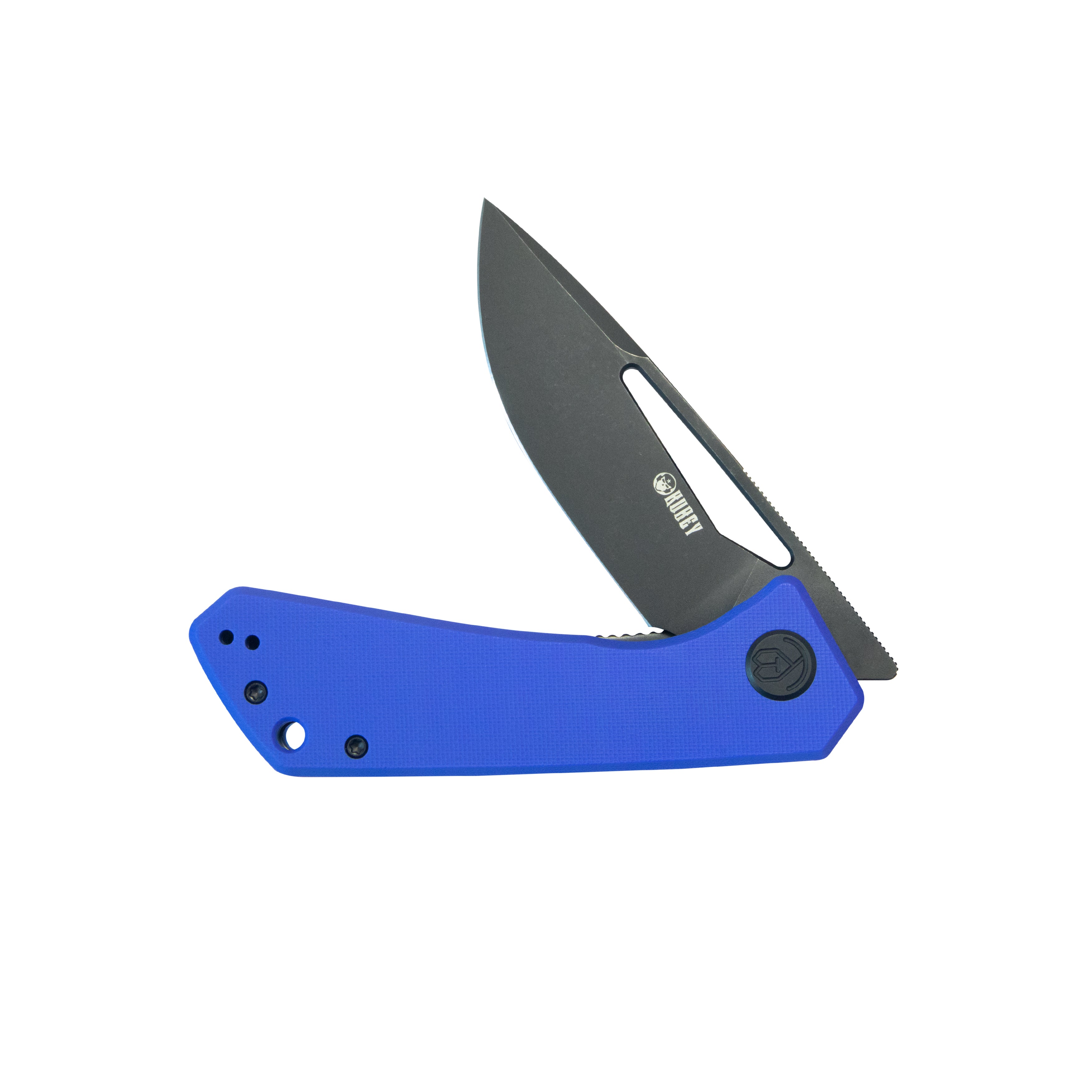 Kubey Thalia Front Flipper EDC Pocket Folding Knife Blue G10 Handle 3.27" Blackwash 14C28N KU331P