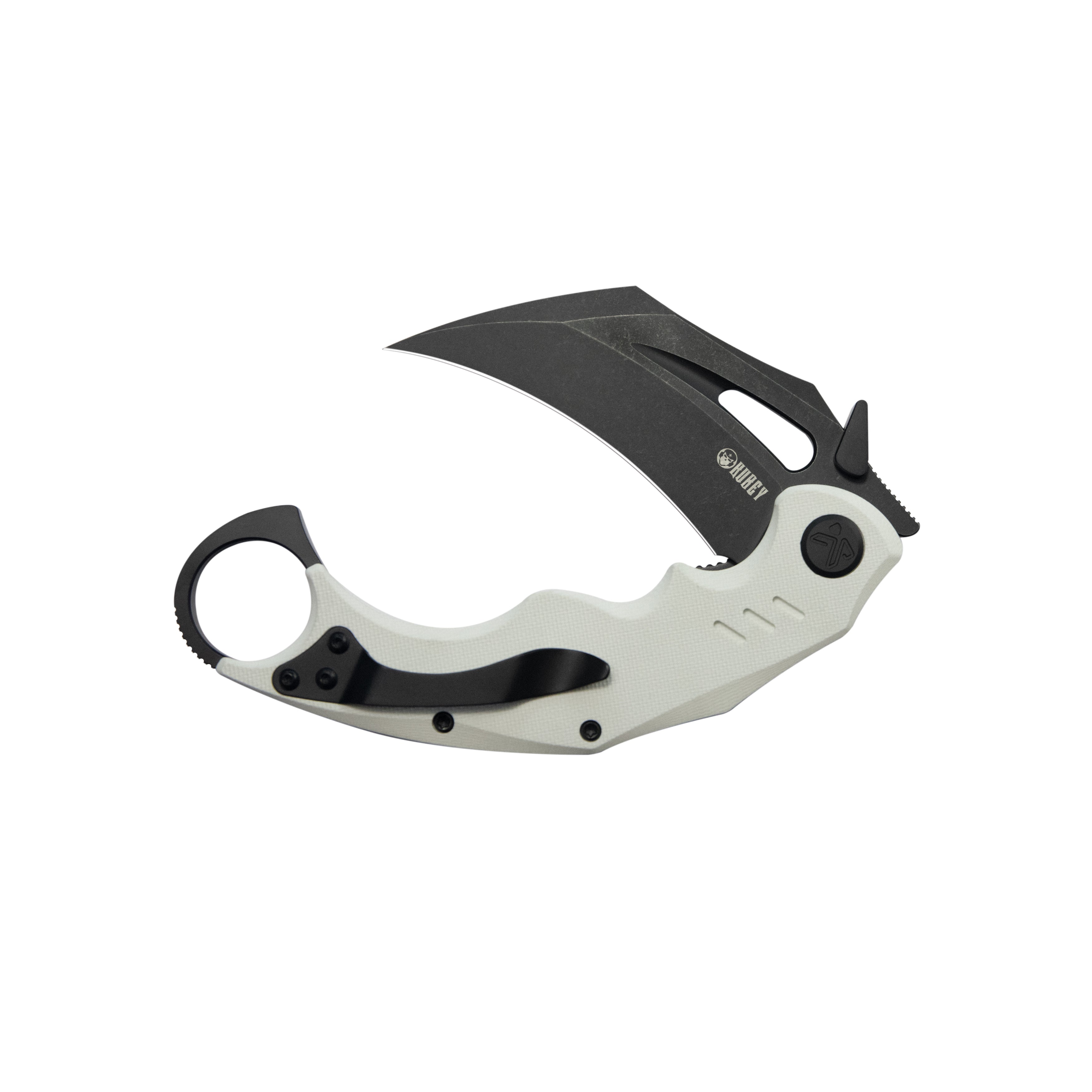 Kubey Wrath Karambit Folding Knife White G-10 Handle 2.68" Blackwash 14C28N Blade KU261J