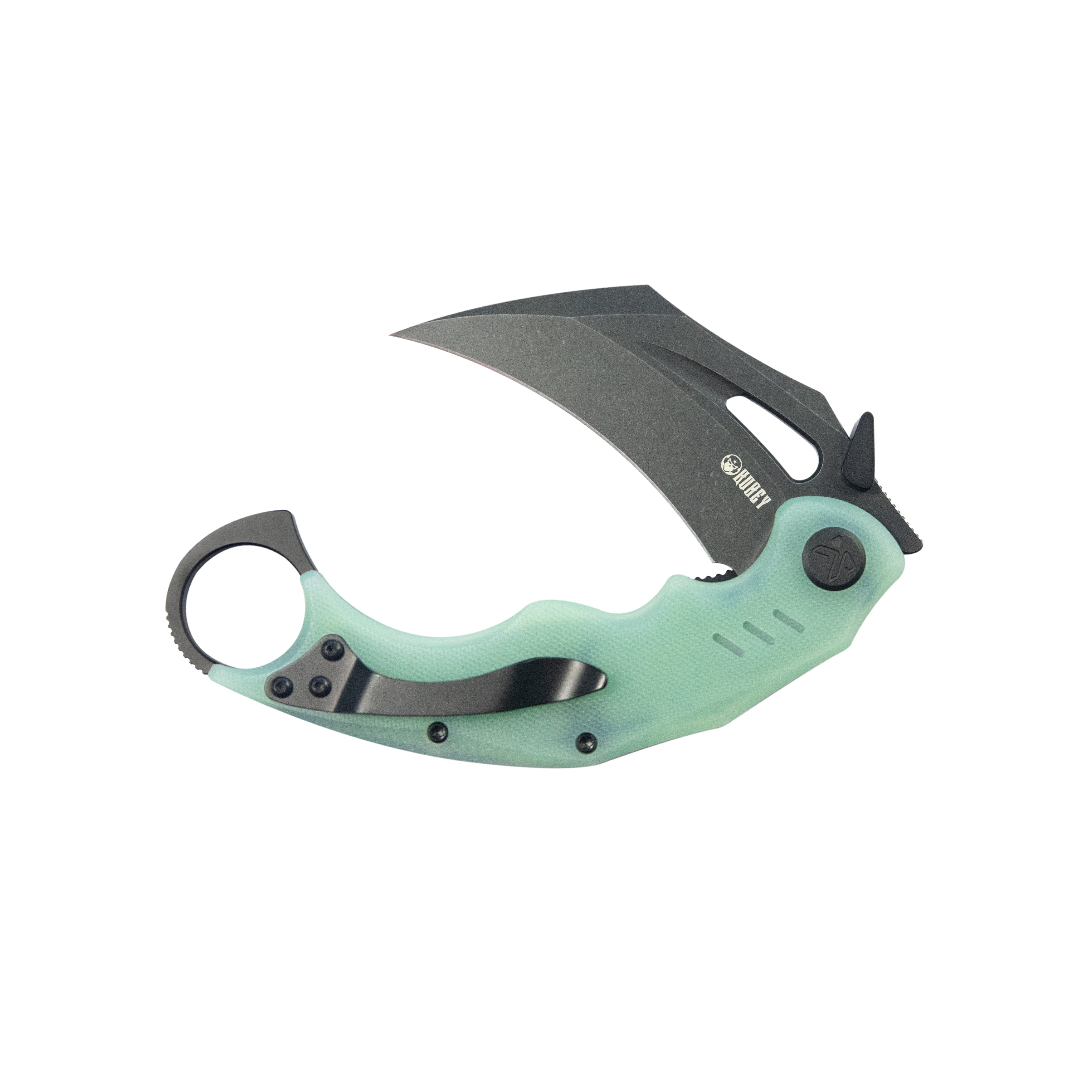 Kubey Wrath Karambit Folding Knife Jade G-10 Handle 2.68" Blackwash 14C28N Blade KU261K