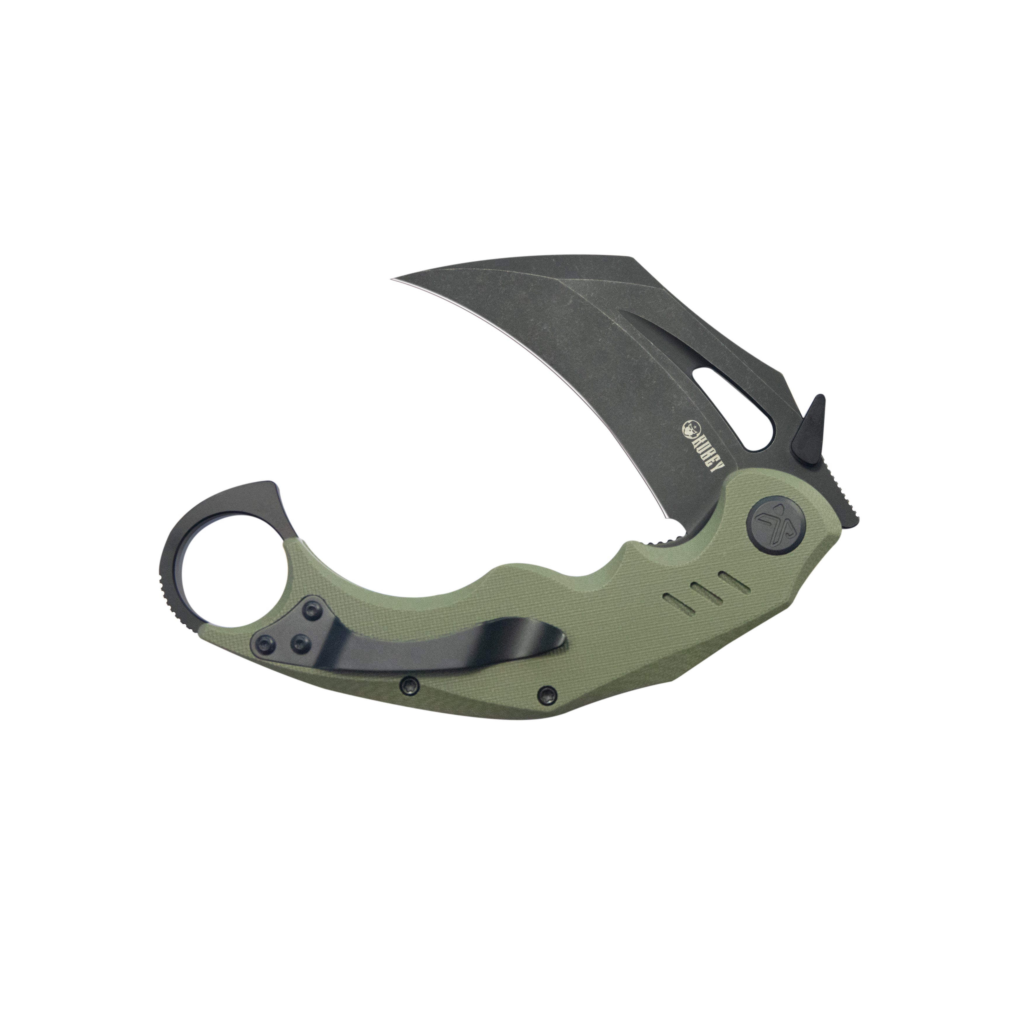 Kubey Wrath Karambit Folding Knife Green G-10 Handle 2.68" Blackwash 14C28N Blade KU261F